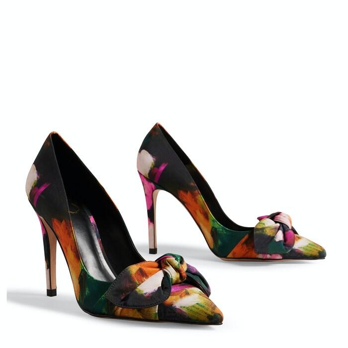 women black art print heeled court shoes