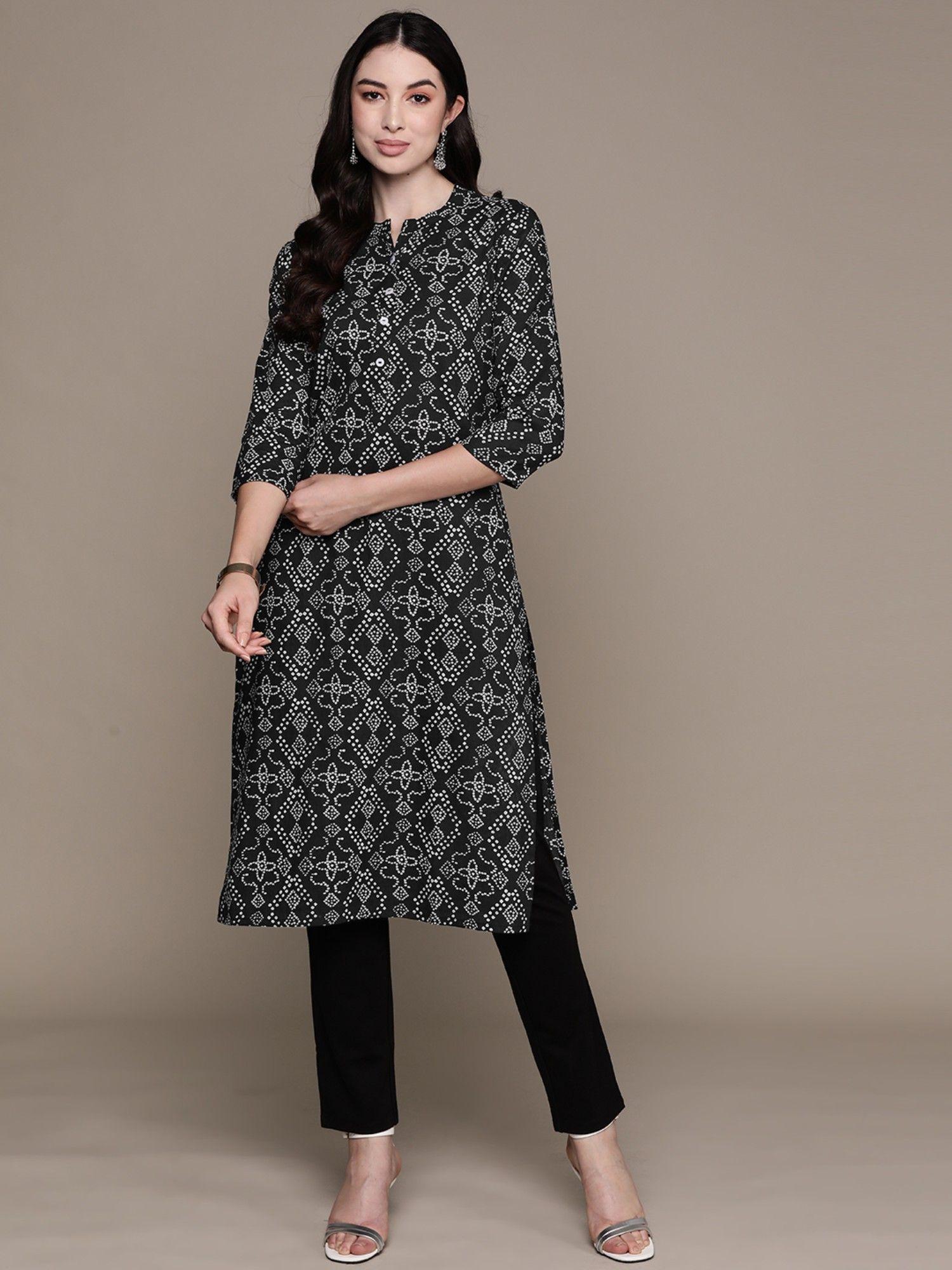 women black bandhani printed pure cotton kurta