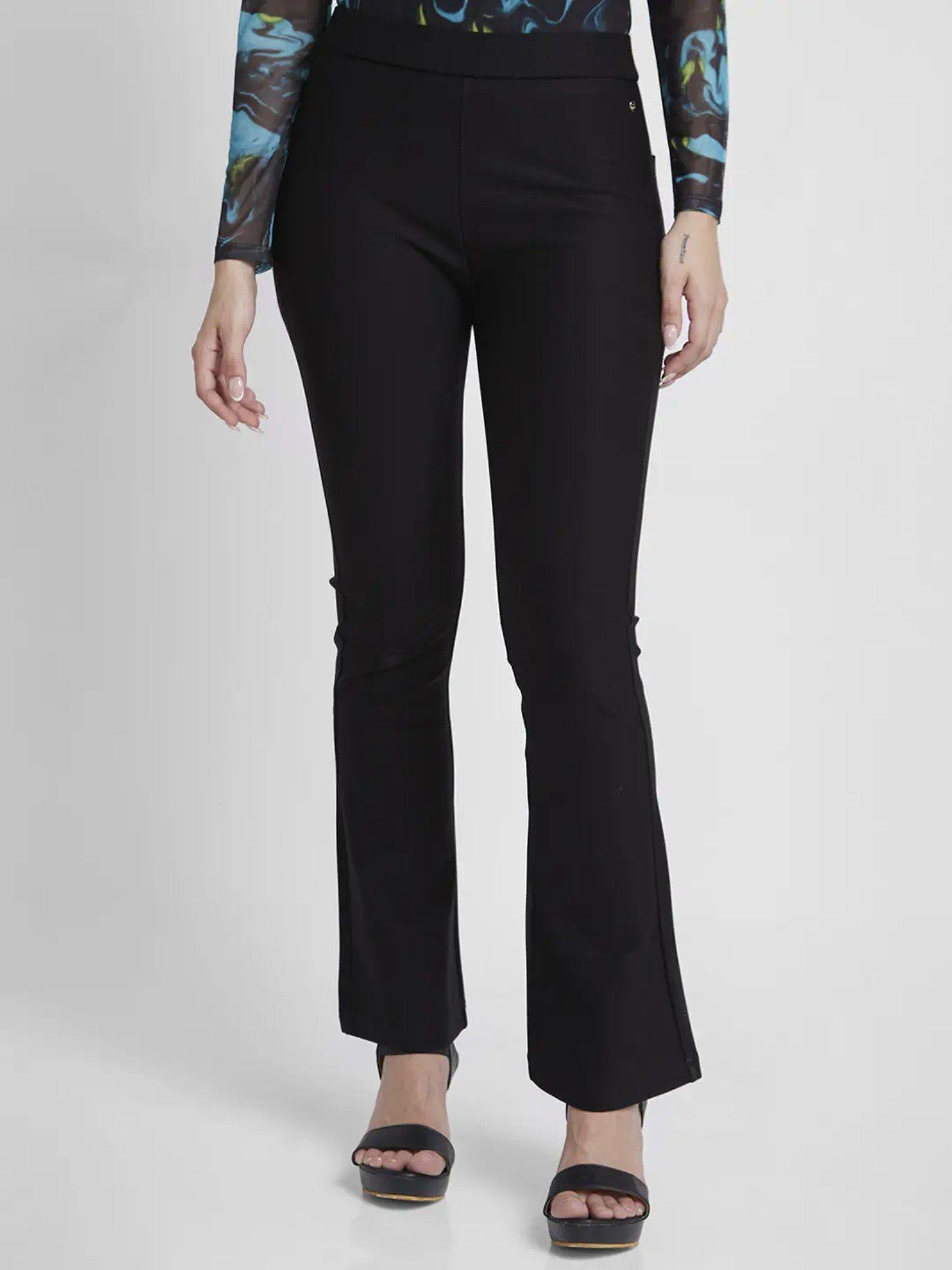 women black blended bell bottom fit ankle length trackpant