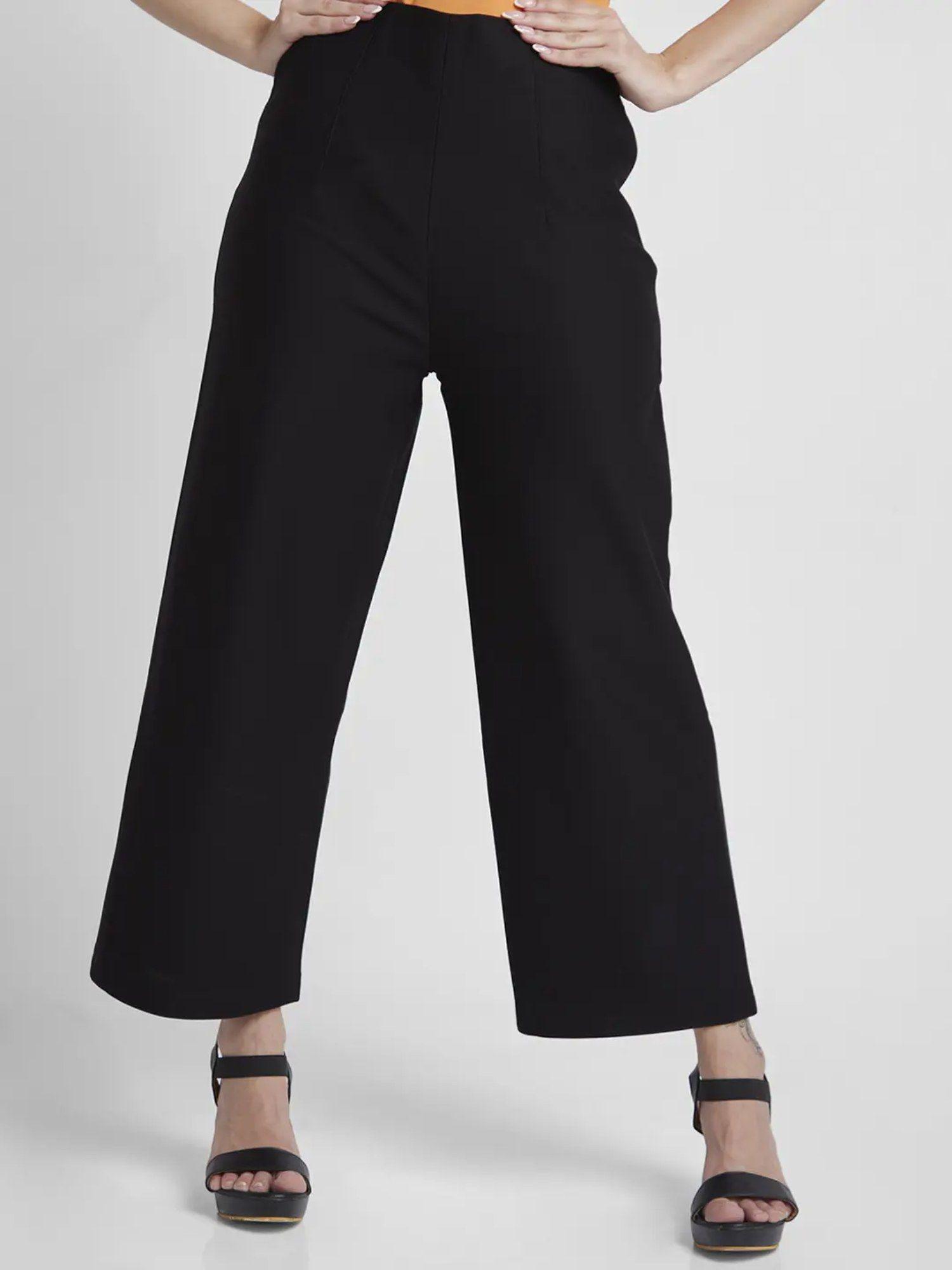 women black blended flared fit ankle length trackpant