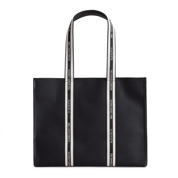 women black branded webbing canvas tote