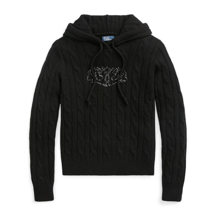 women black cable-knit hooded sweater