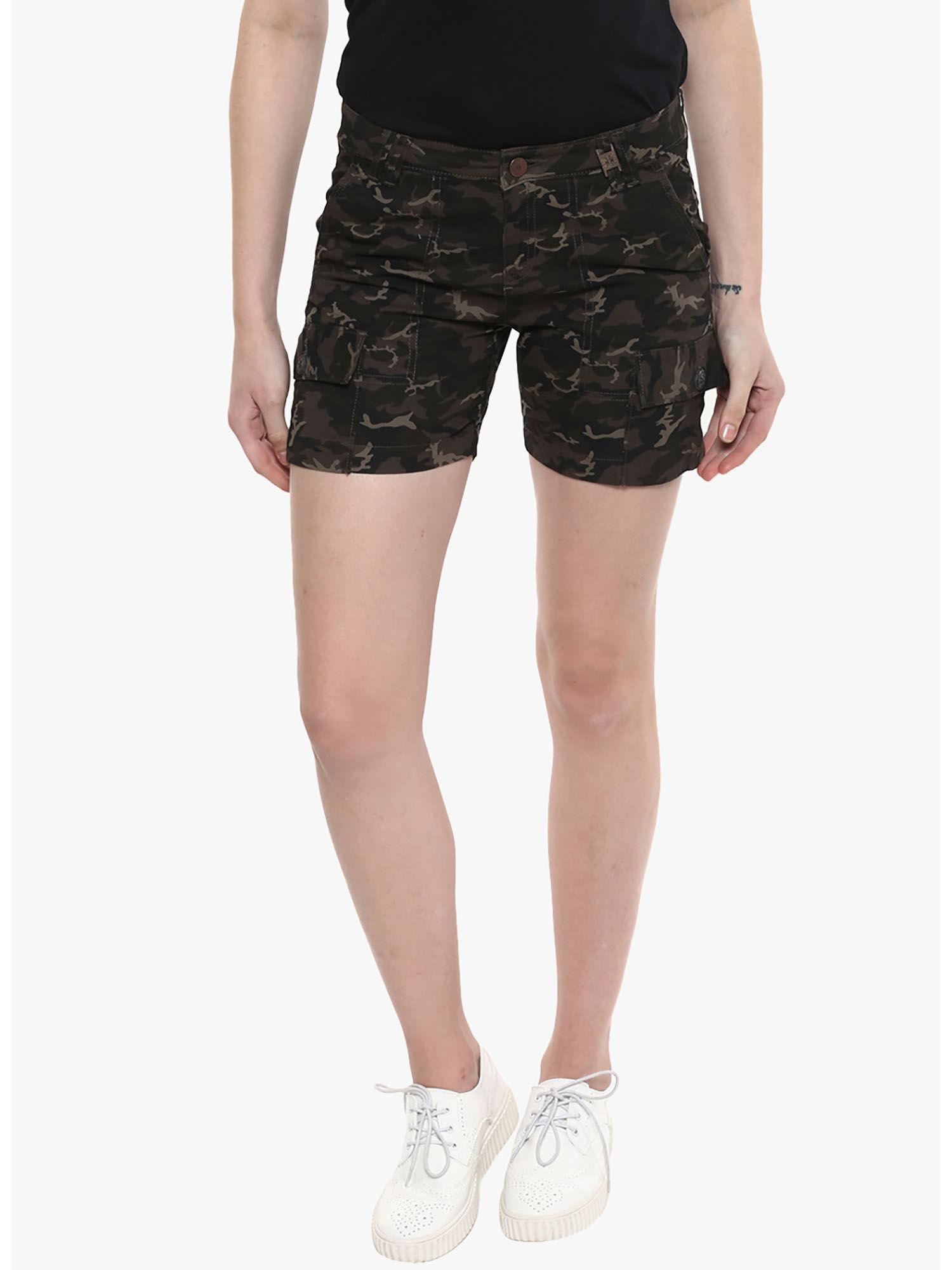 women black camouflage printed shorts