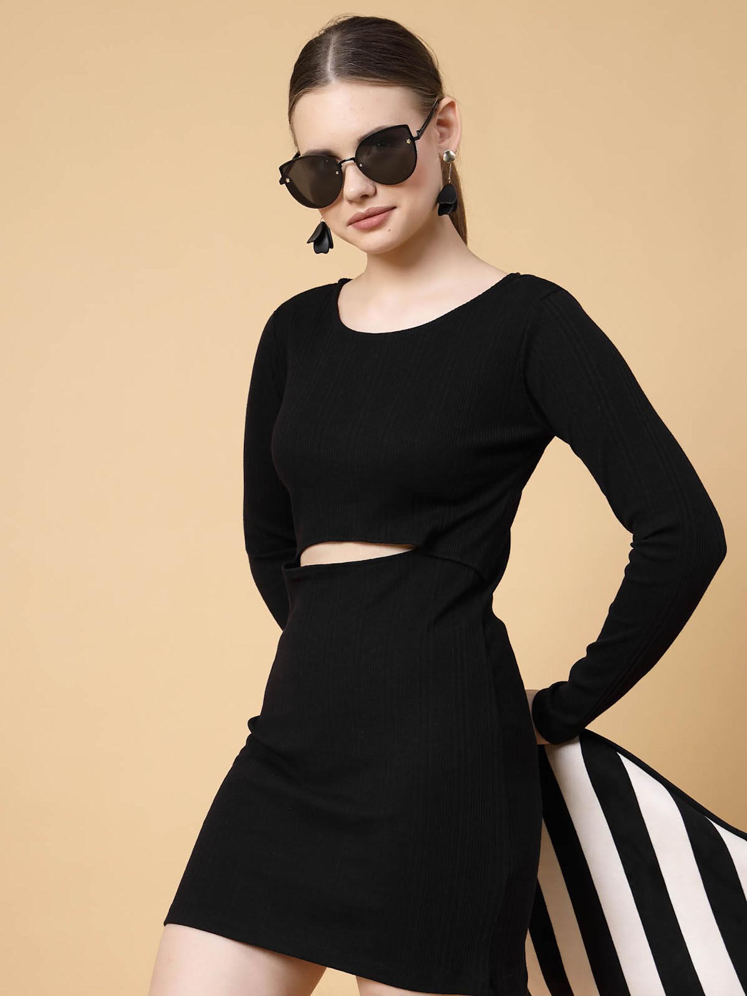 women black casual bodycon full sleeves dress