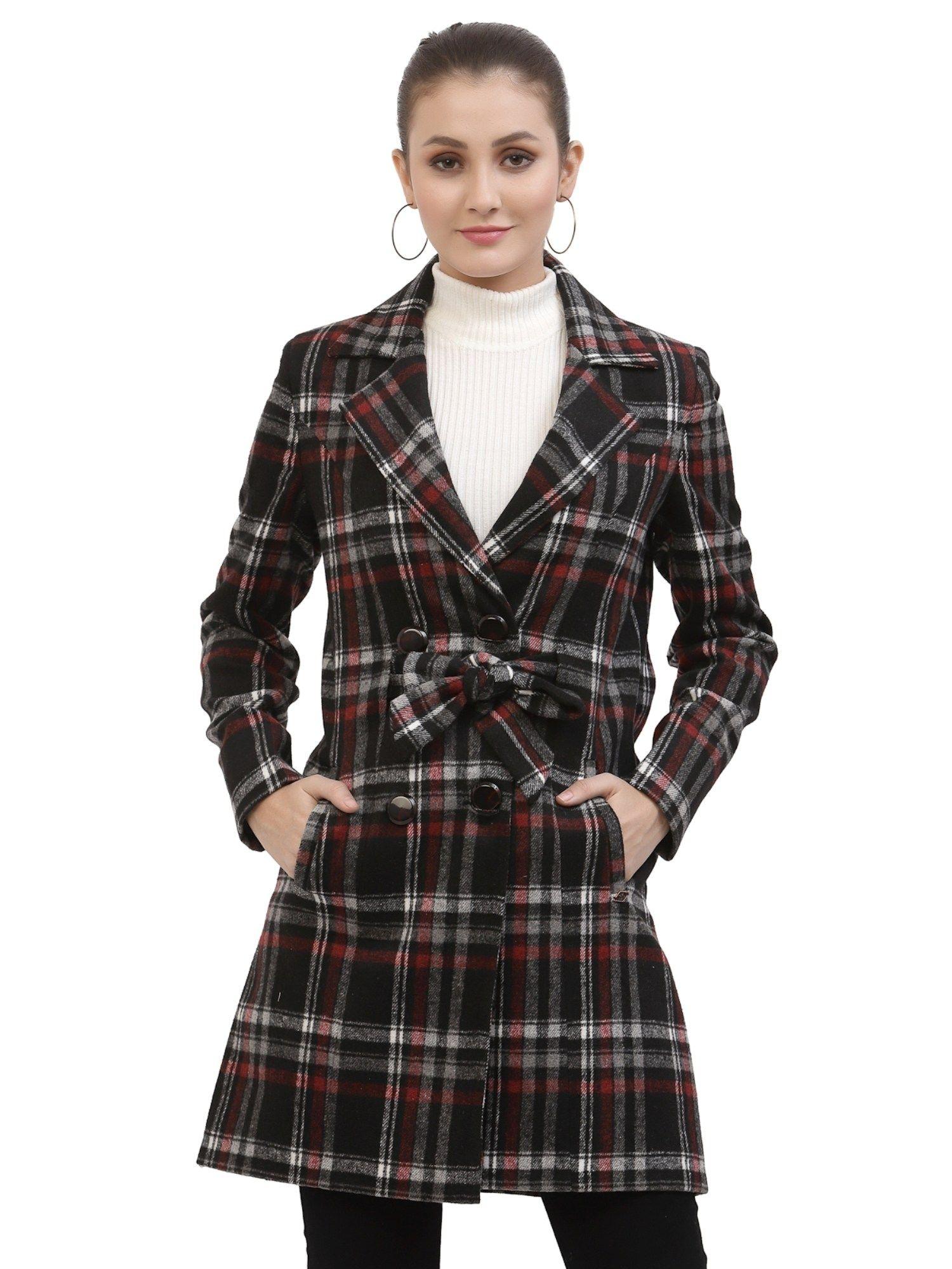 women black checks longline overcoat