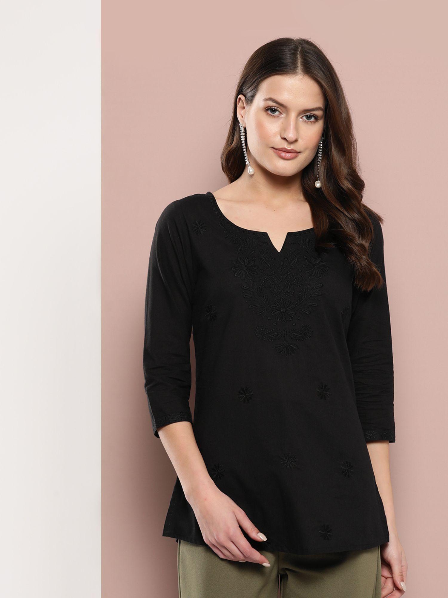 women black chikankari regular top