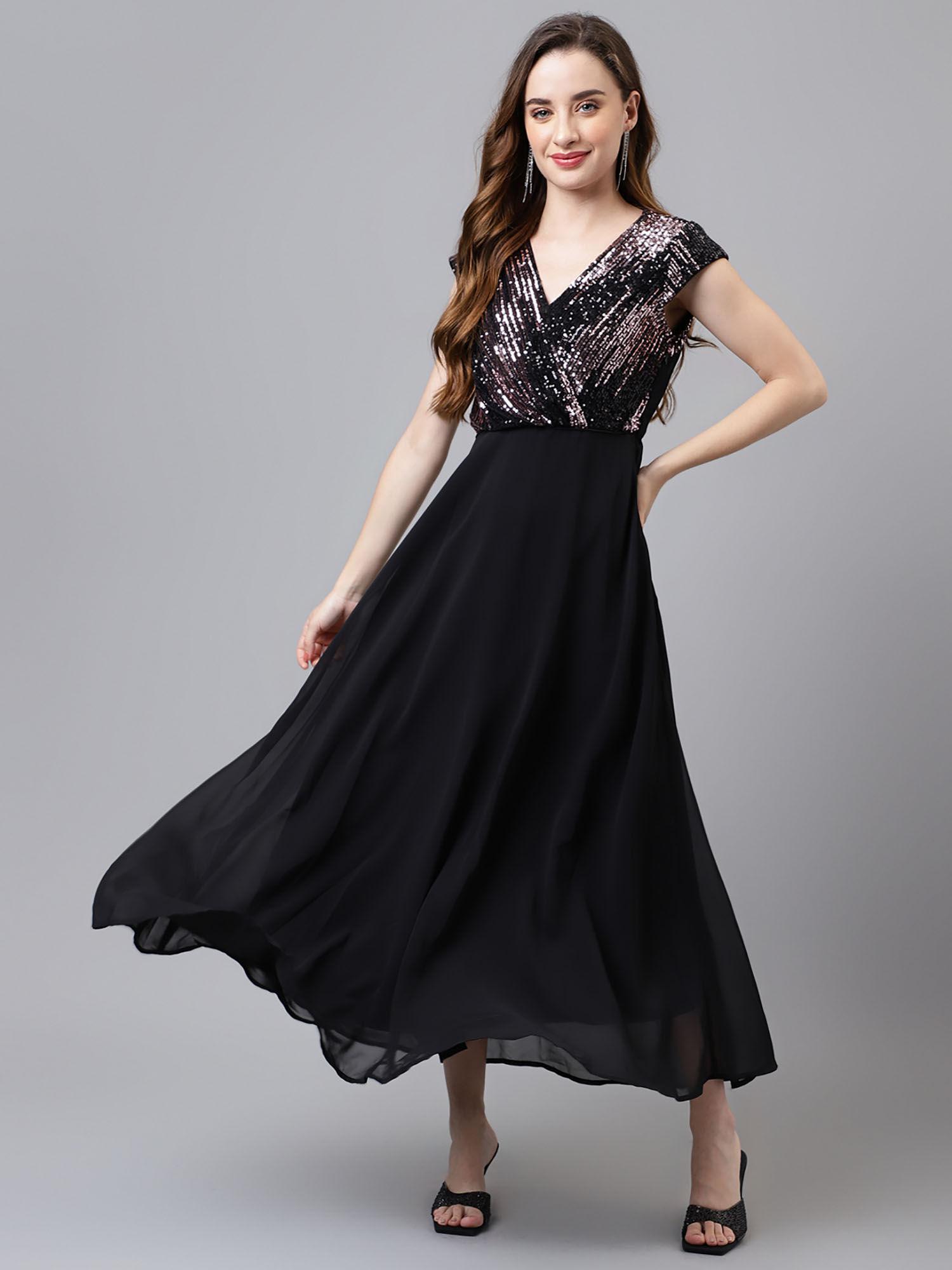 women black color sequins maxi dress