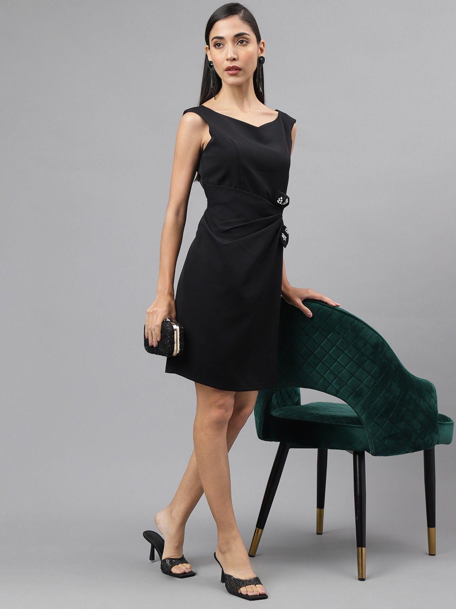 women black color solid mini dress