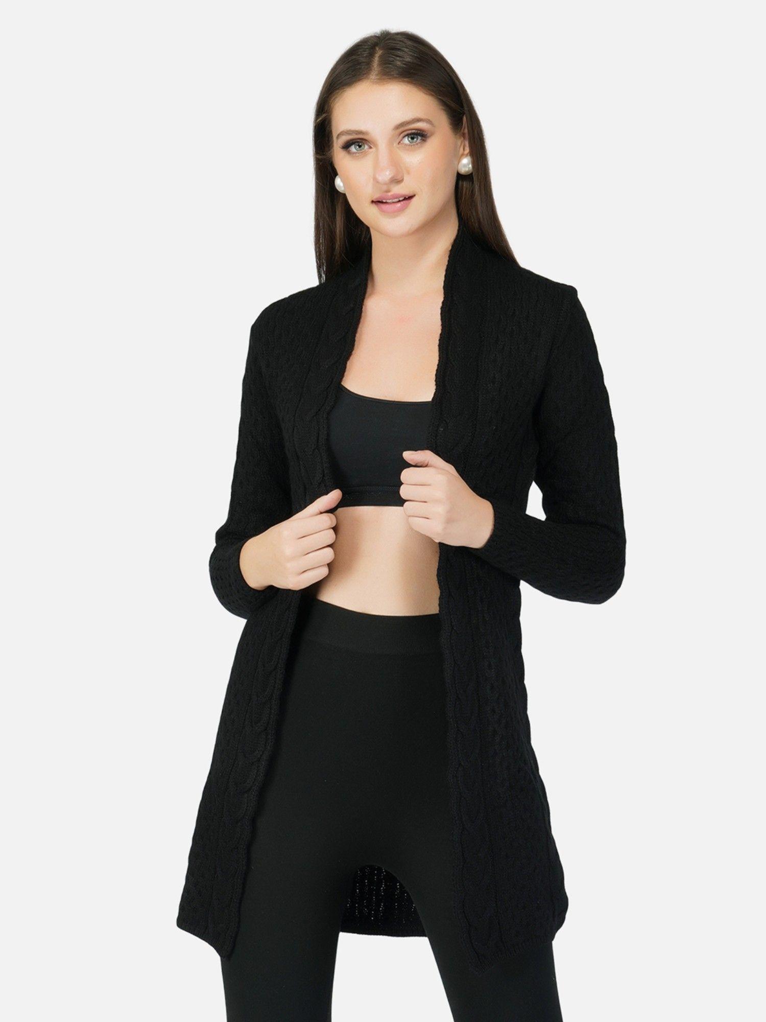 women black colour chunky cable knit shrug