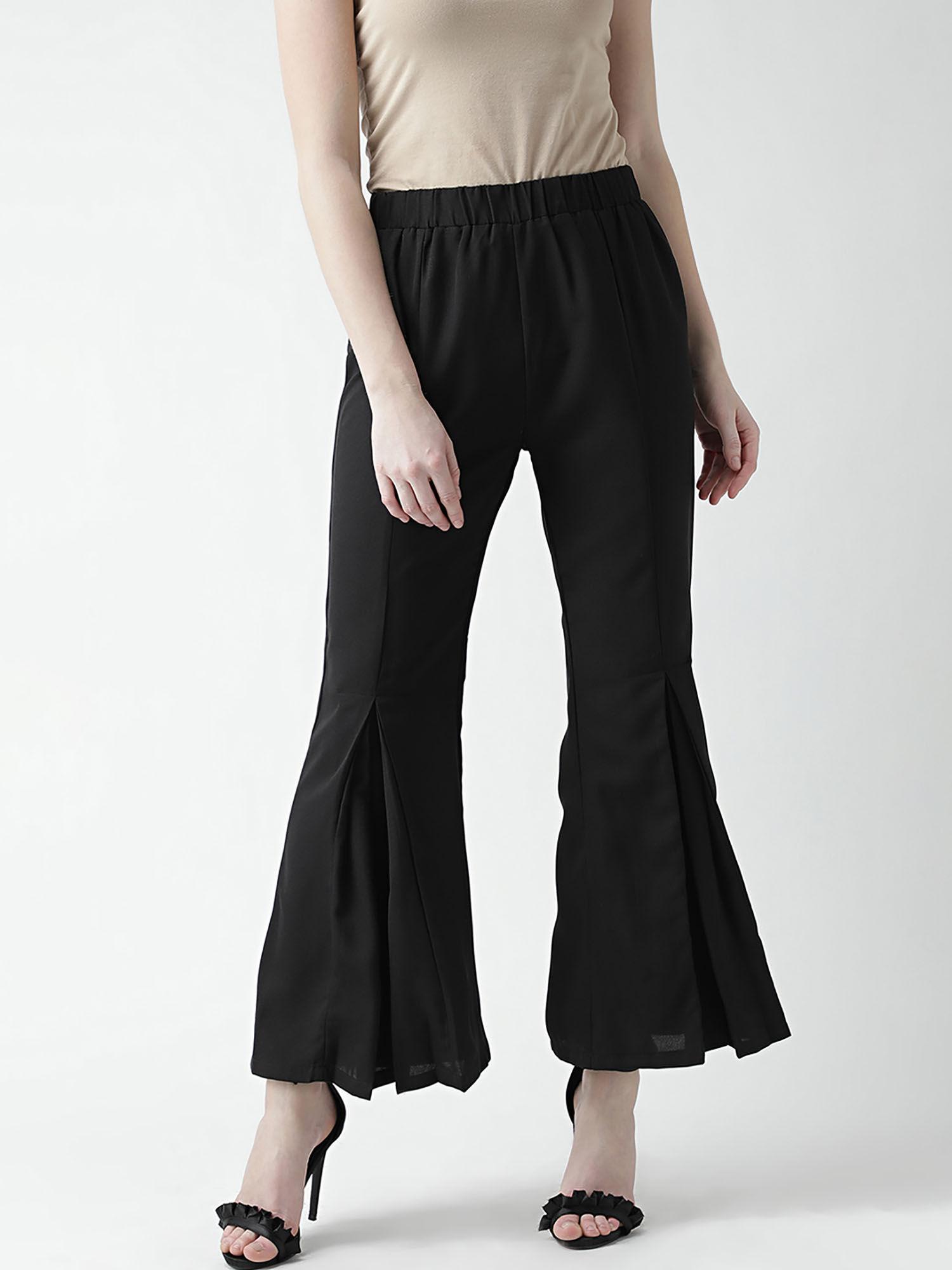 women black comfort fit solid flared mid waist pant