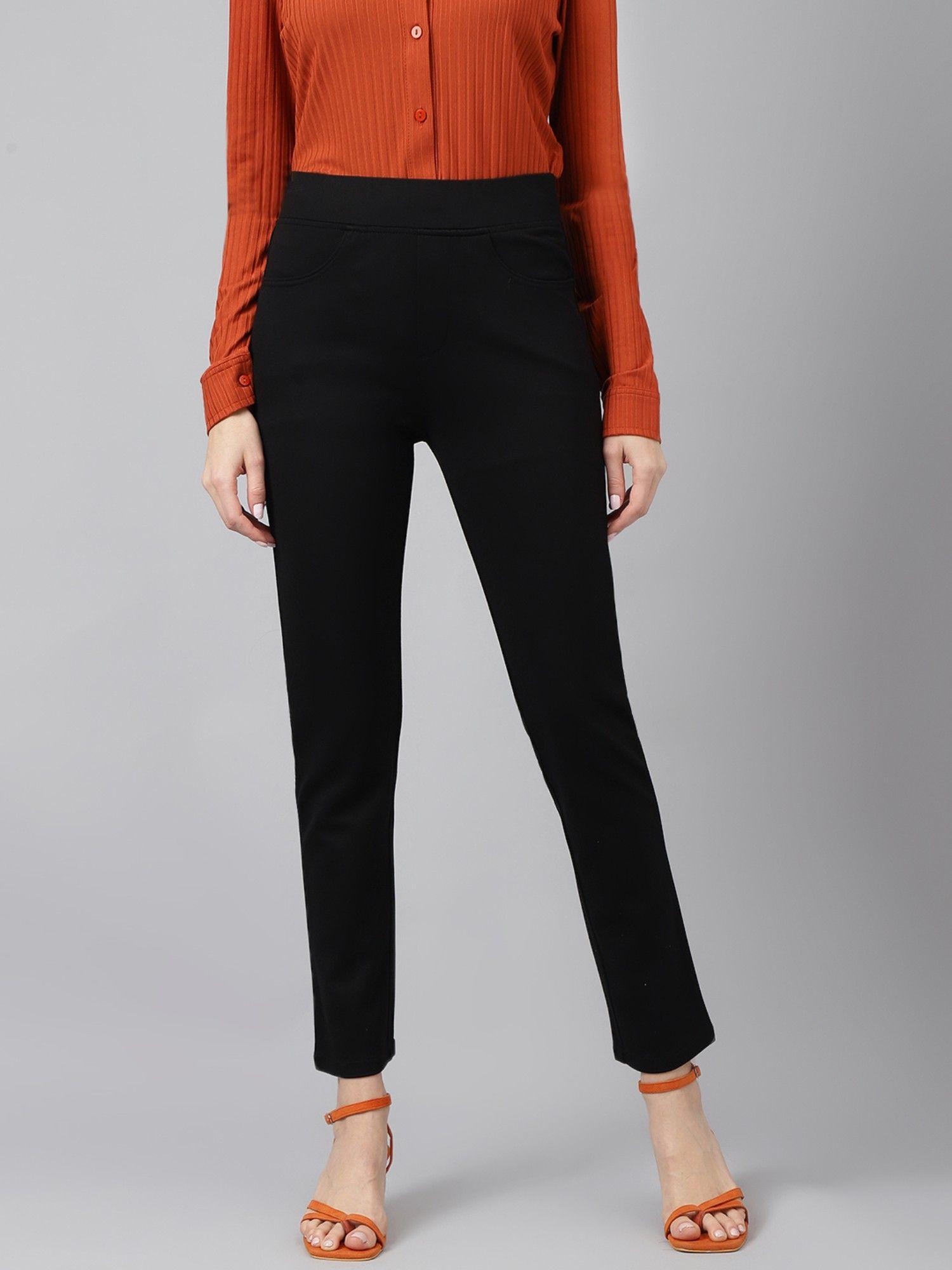 women black comfort slim fit high-rise trousers
