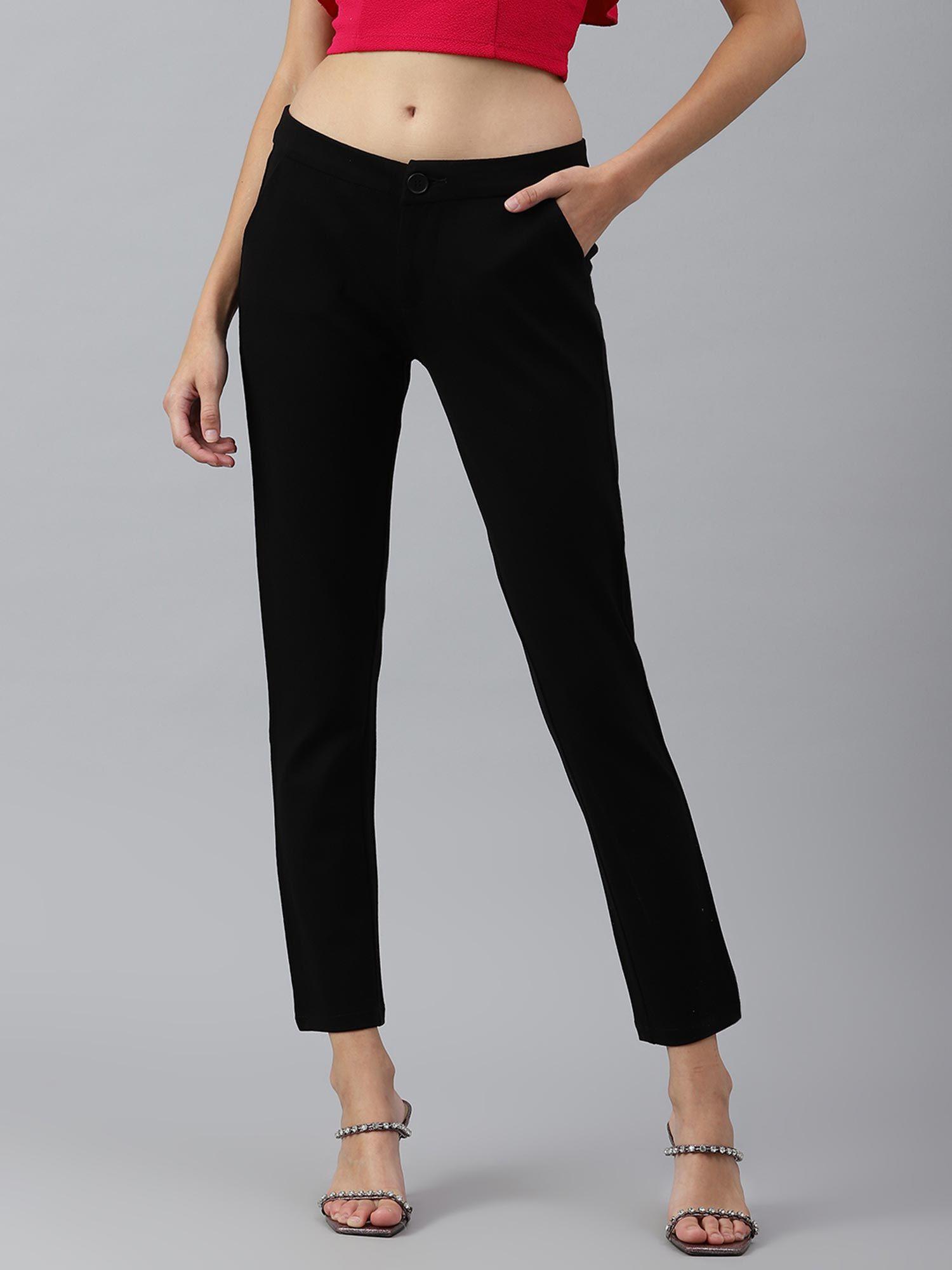 women black comfort slim fit solid trousers