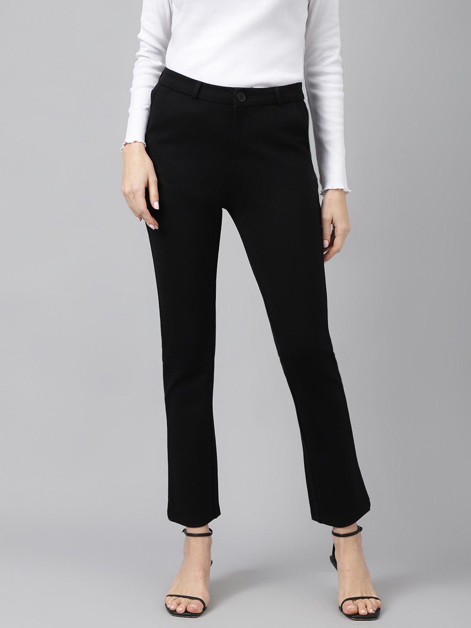 women black comfort straight slim fit high-rise trousers