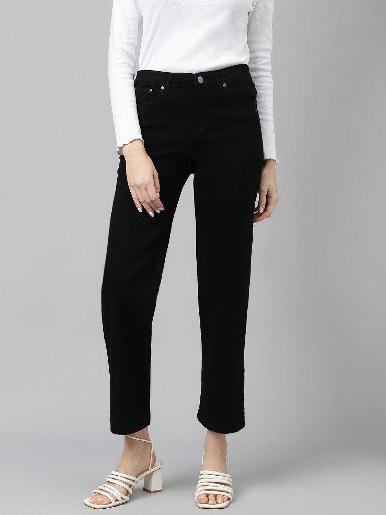 women black comfort wide leg high-rise heavy fade stretchable jeans