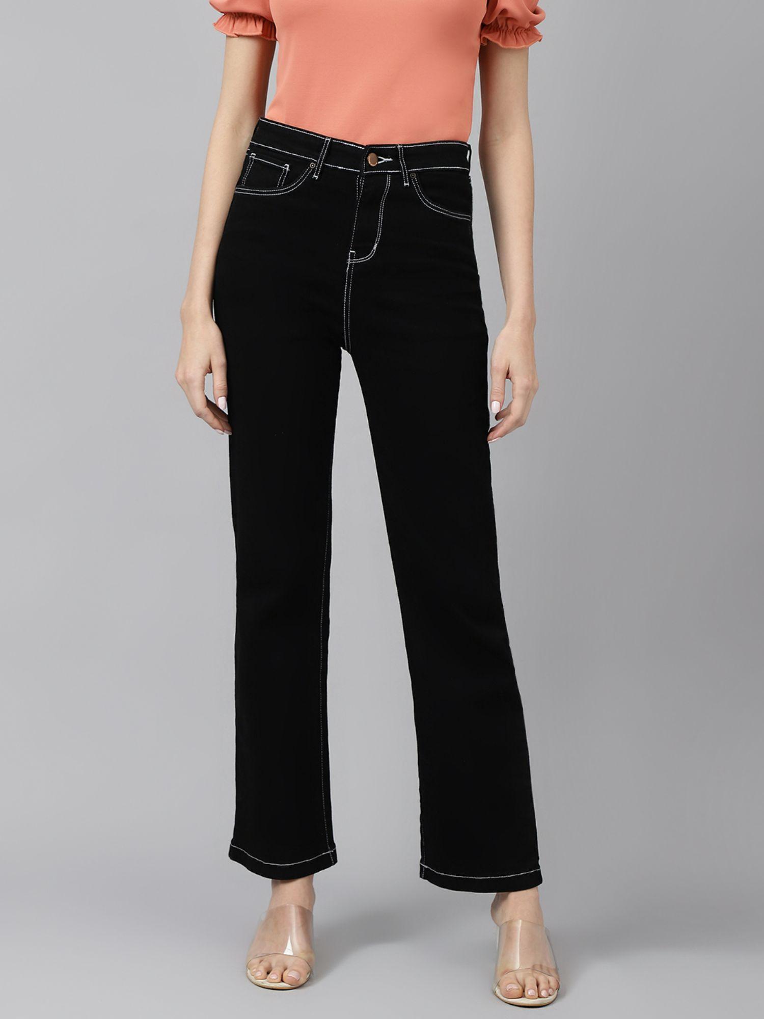 women black comfort wide leg high-rise no fade stretchable jeans