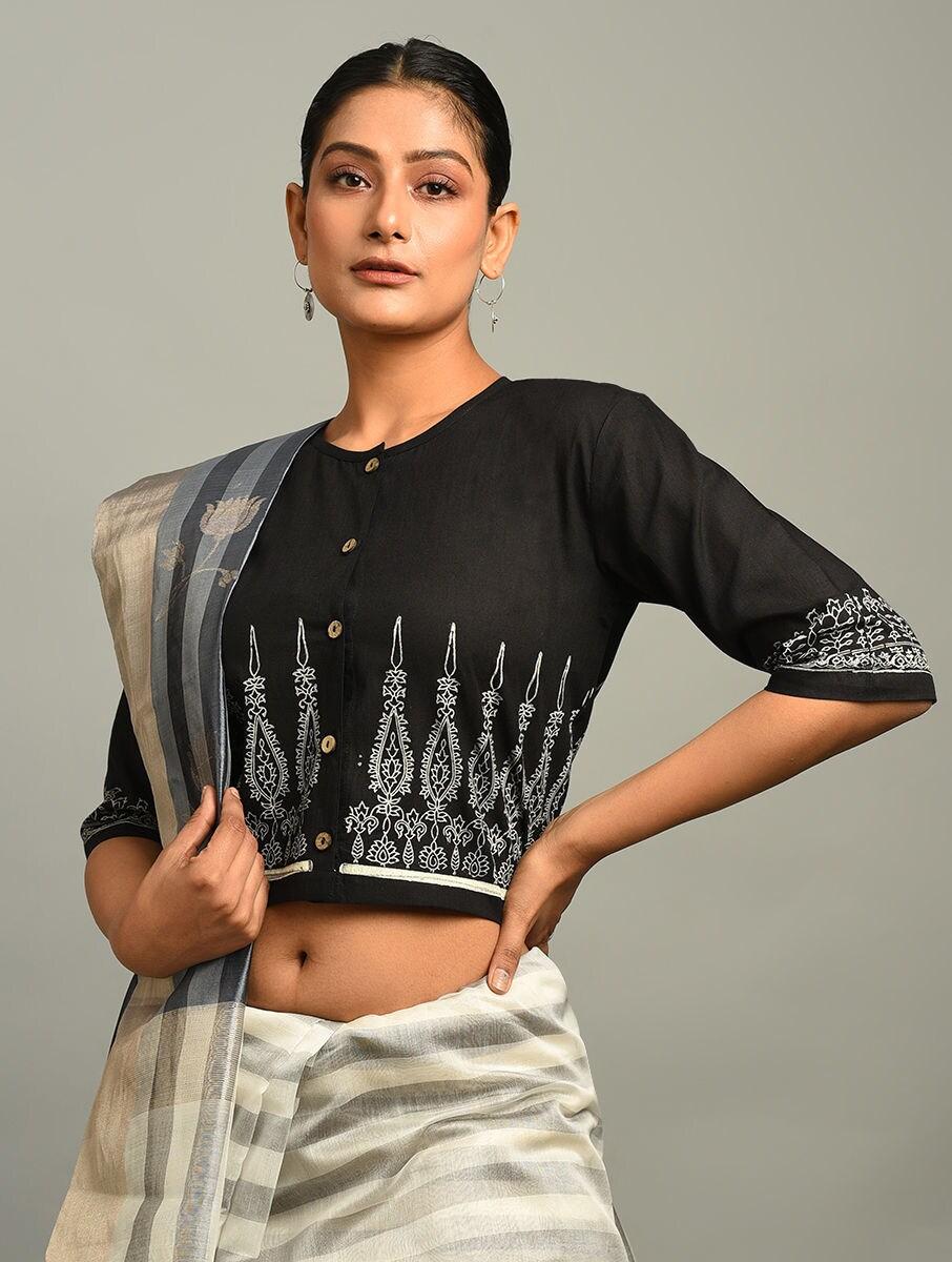 women black cotton block print saree blouses