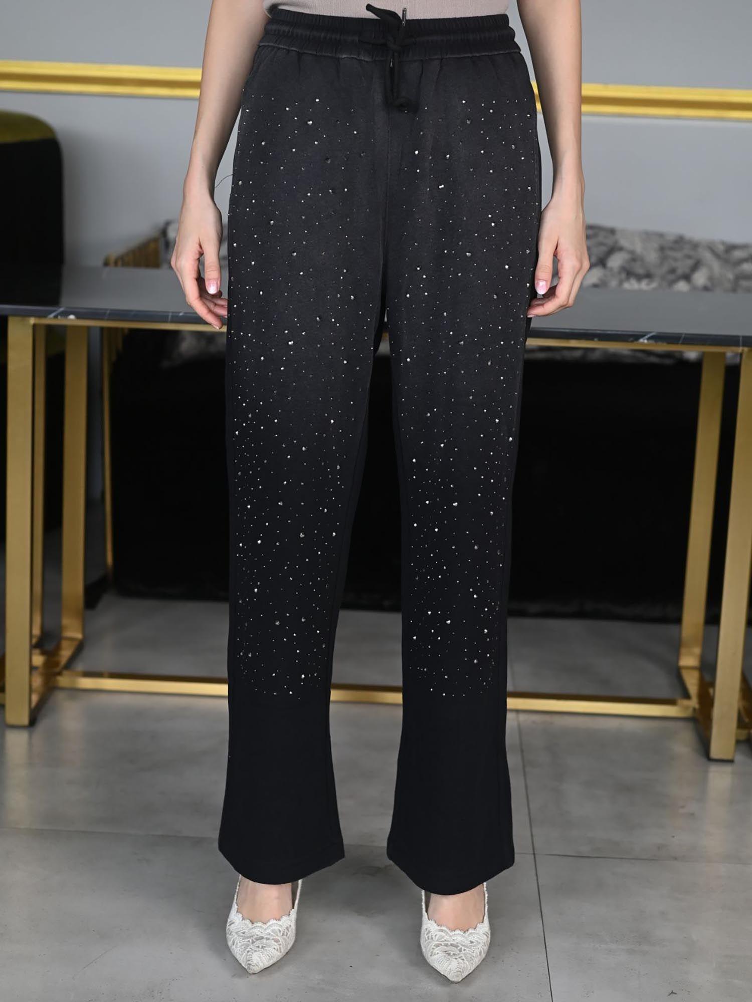 women black cotton embellished trouser