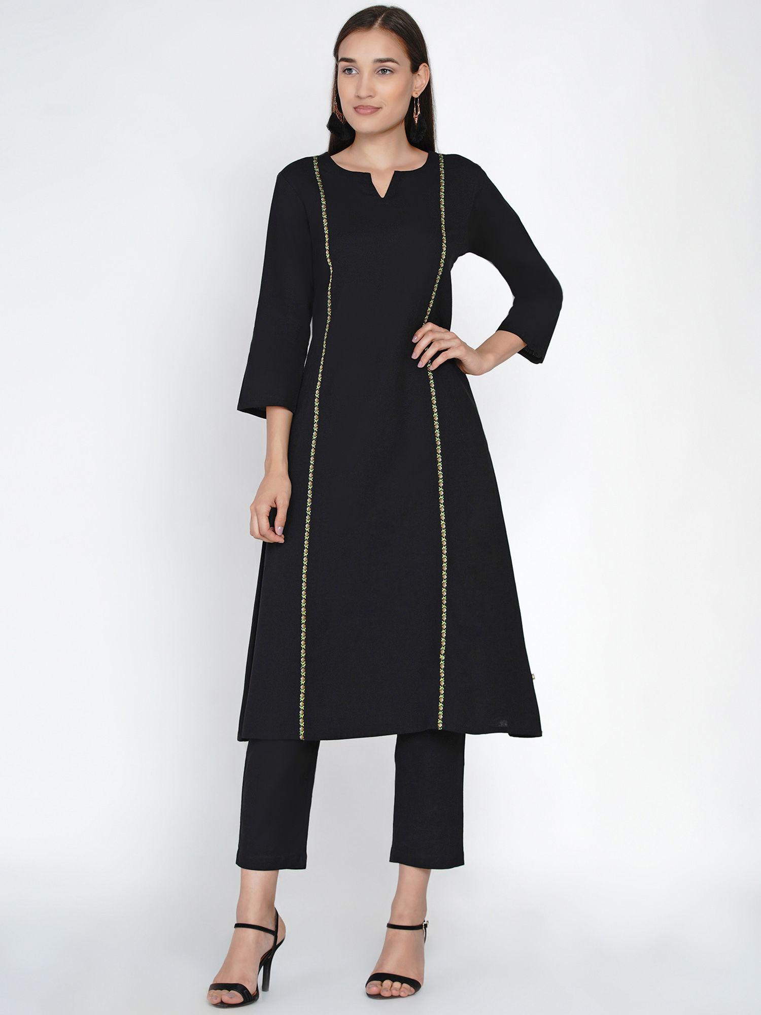 women black cotton flex princess seam kurta