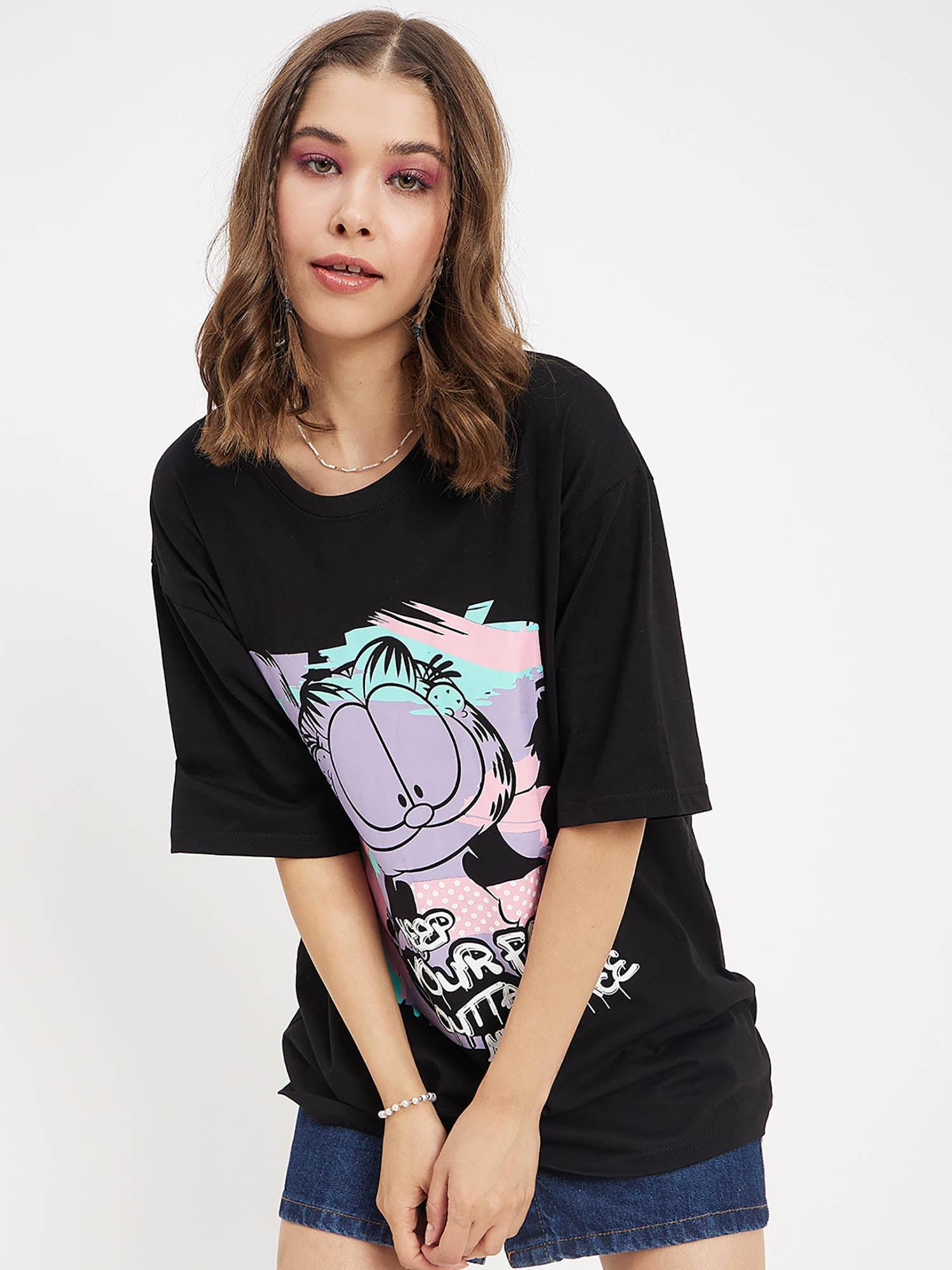 women black cotton graphic printed t-shirt