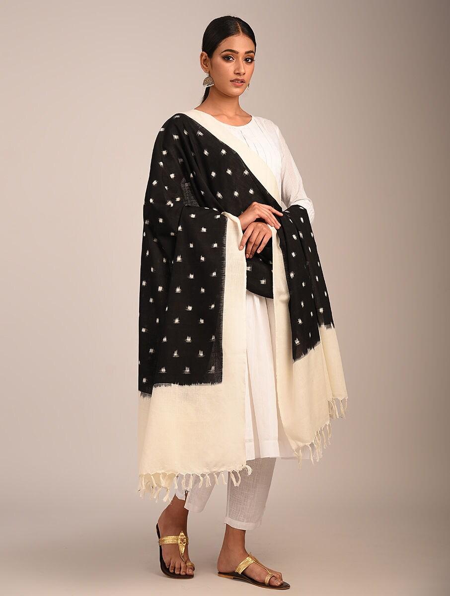 women black cotton ikat dupatta