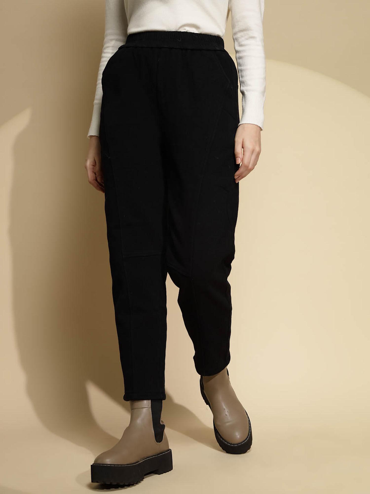 women black cotton mid rise trouser