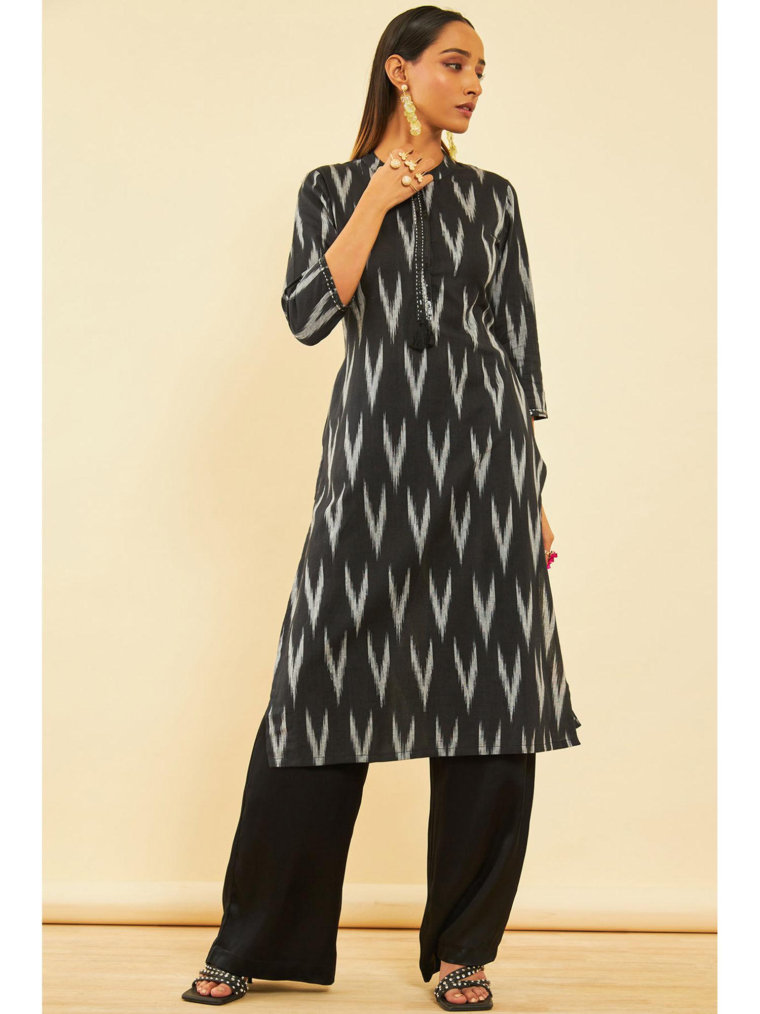 women black cotton printed kurta