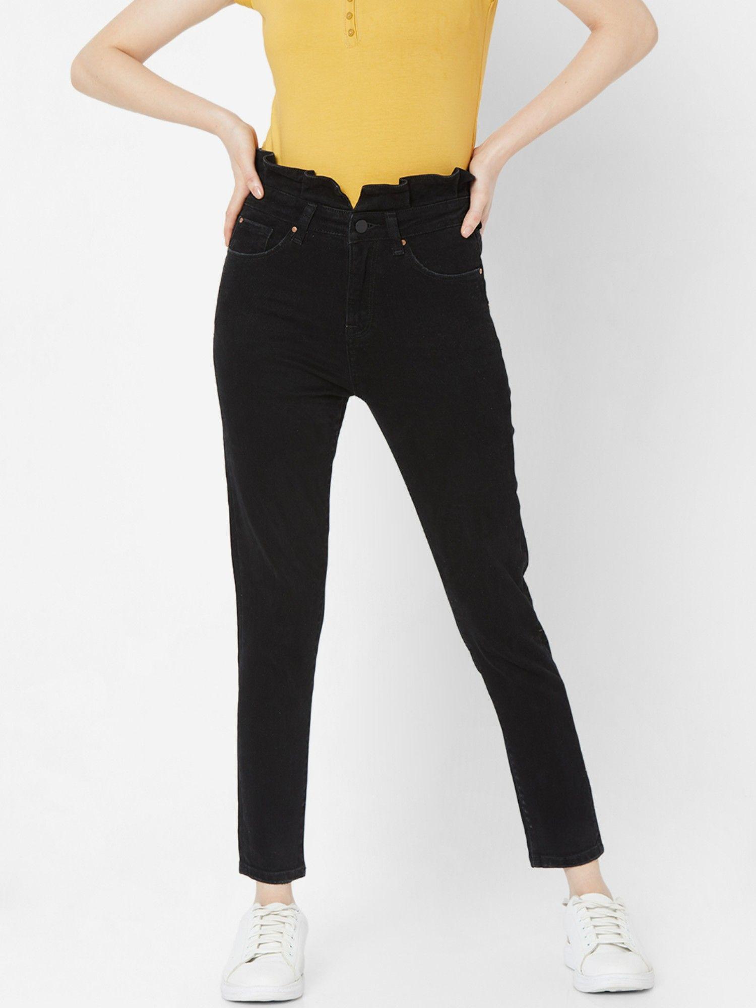 women black cotton regular fit & length jeans (ynr)