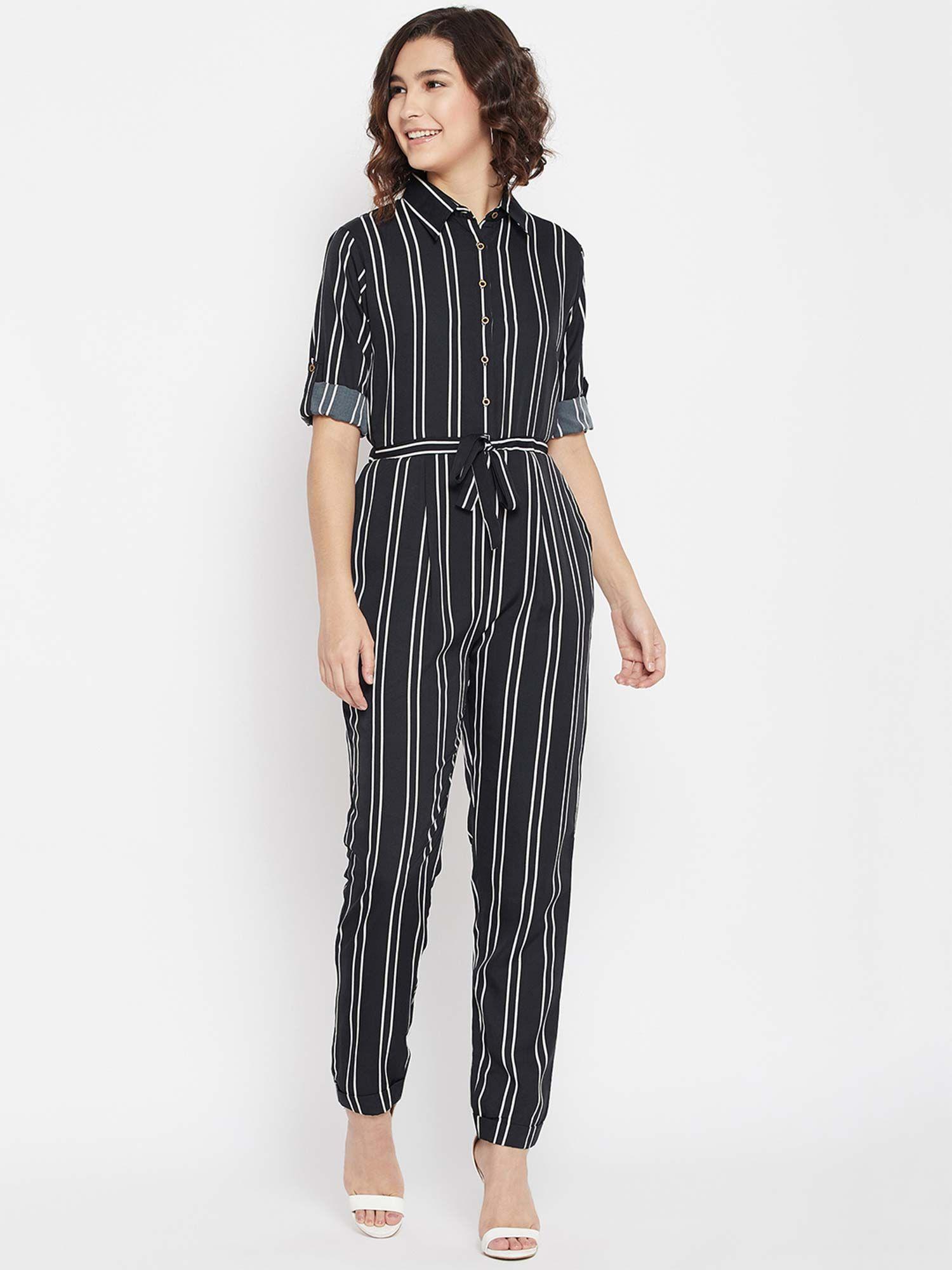 women black crepe roll up jumpsuit