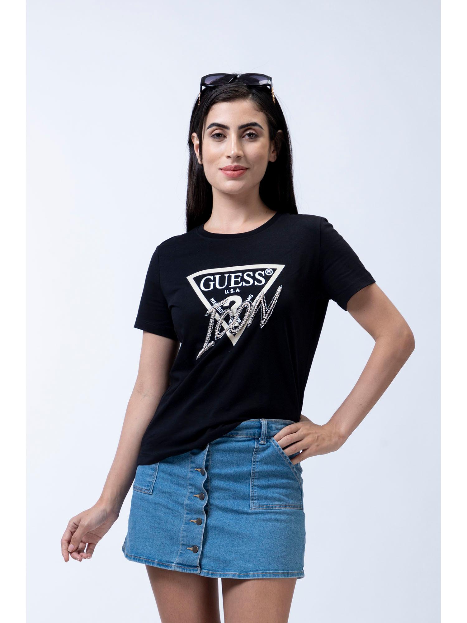 women black crew neck short sleeves t-shirt