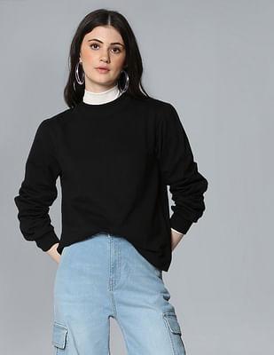 women black crew neck solid sweatshirt