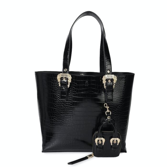 women black croc-patterned vjc tote bag