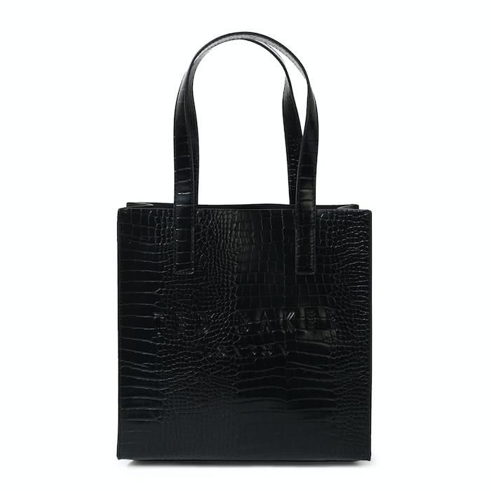 women black croc-skin patterned small tote bag