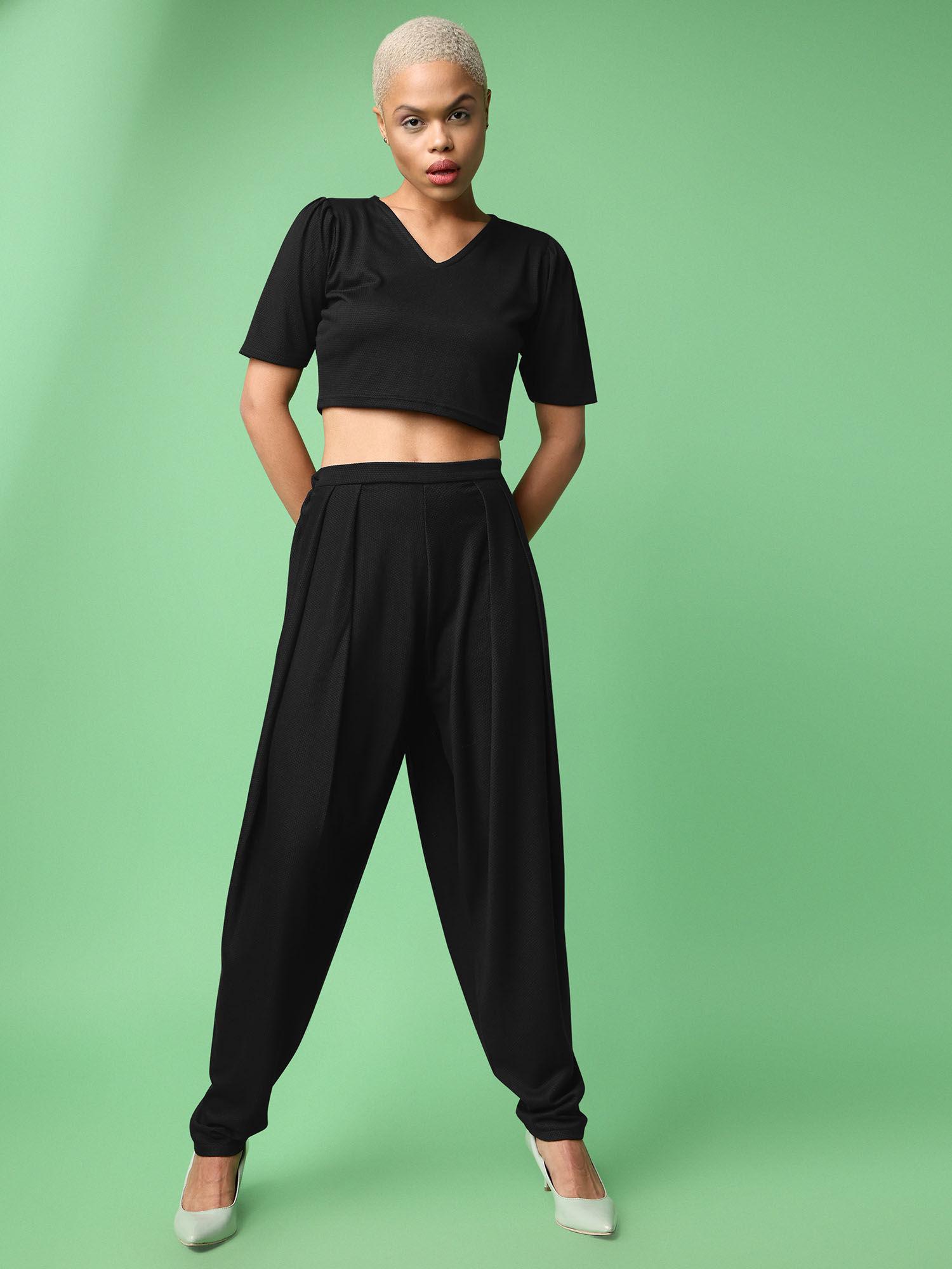 women black crop top & dhoti co-ord (set of 2)