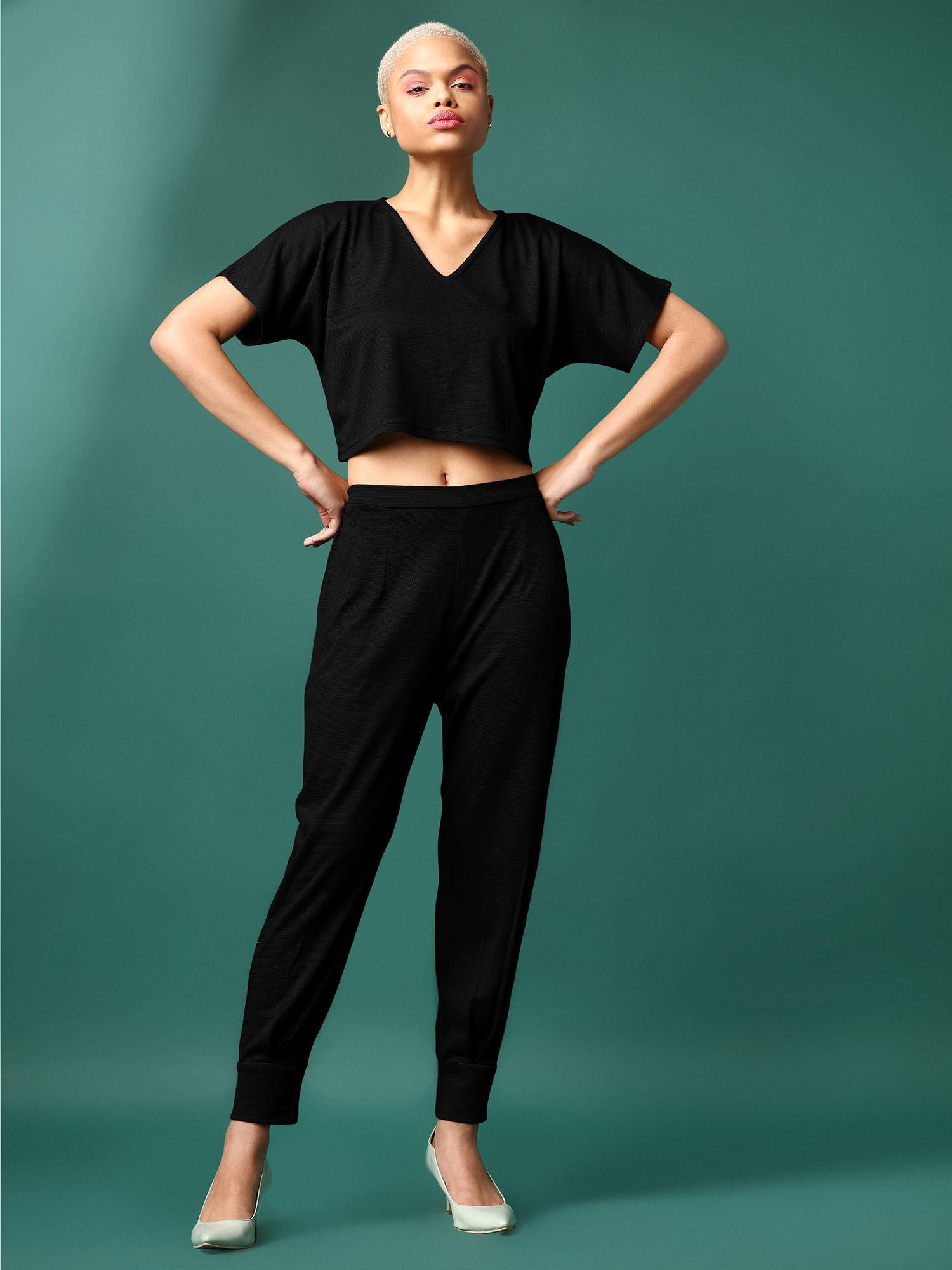 women black crop top & joggers co-ord (set of 2)