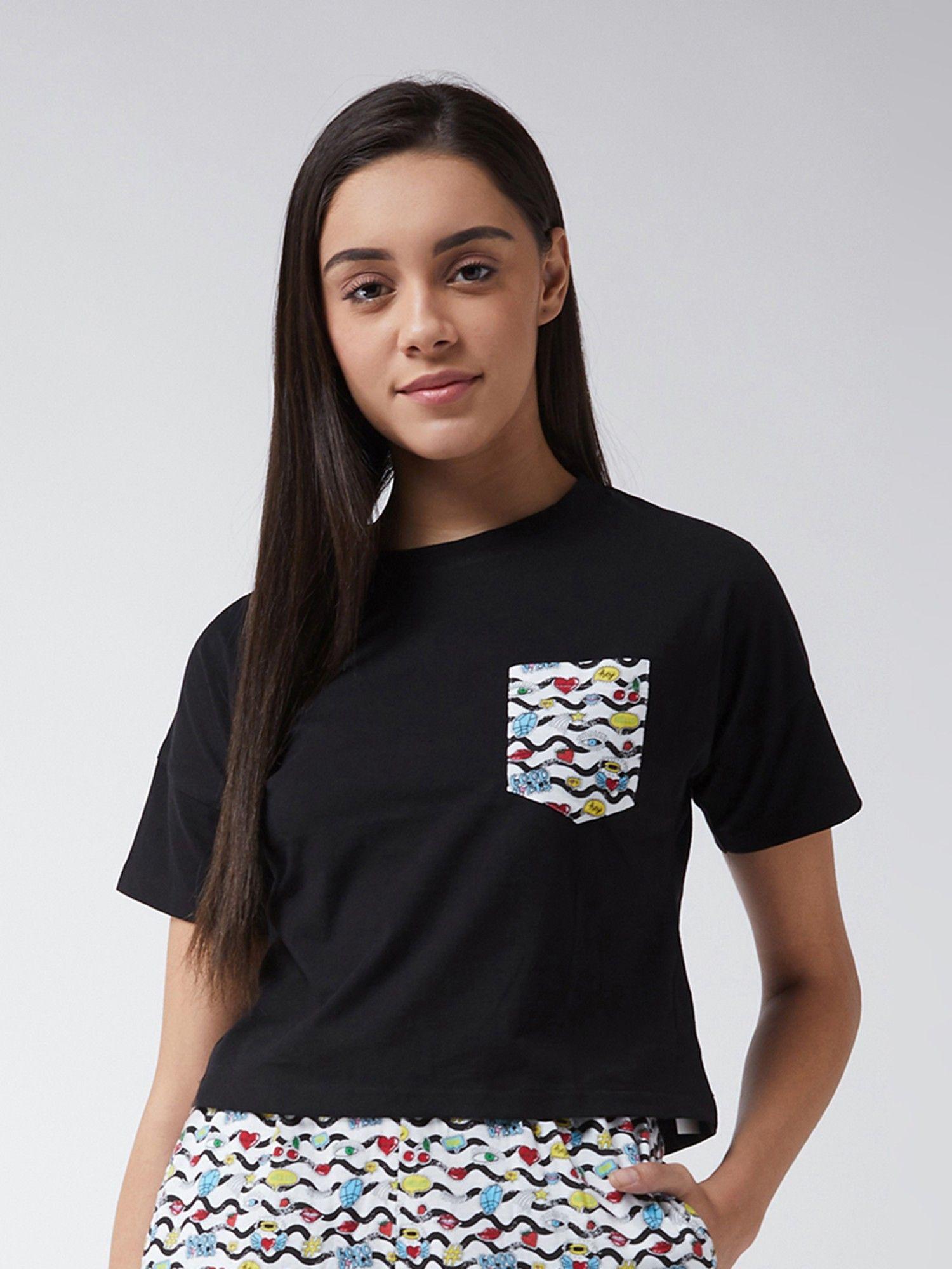 women black cropped solid t-shirt