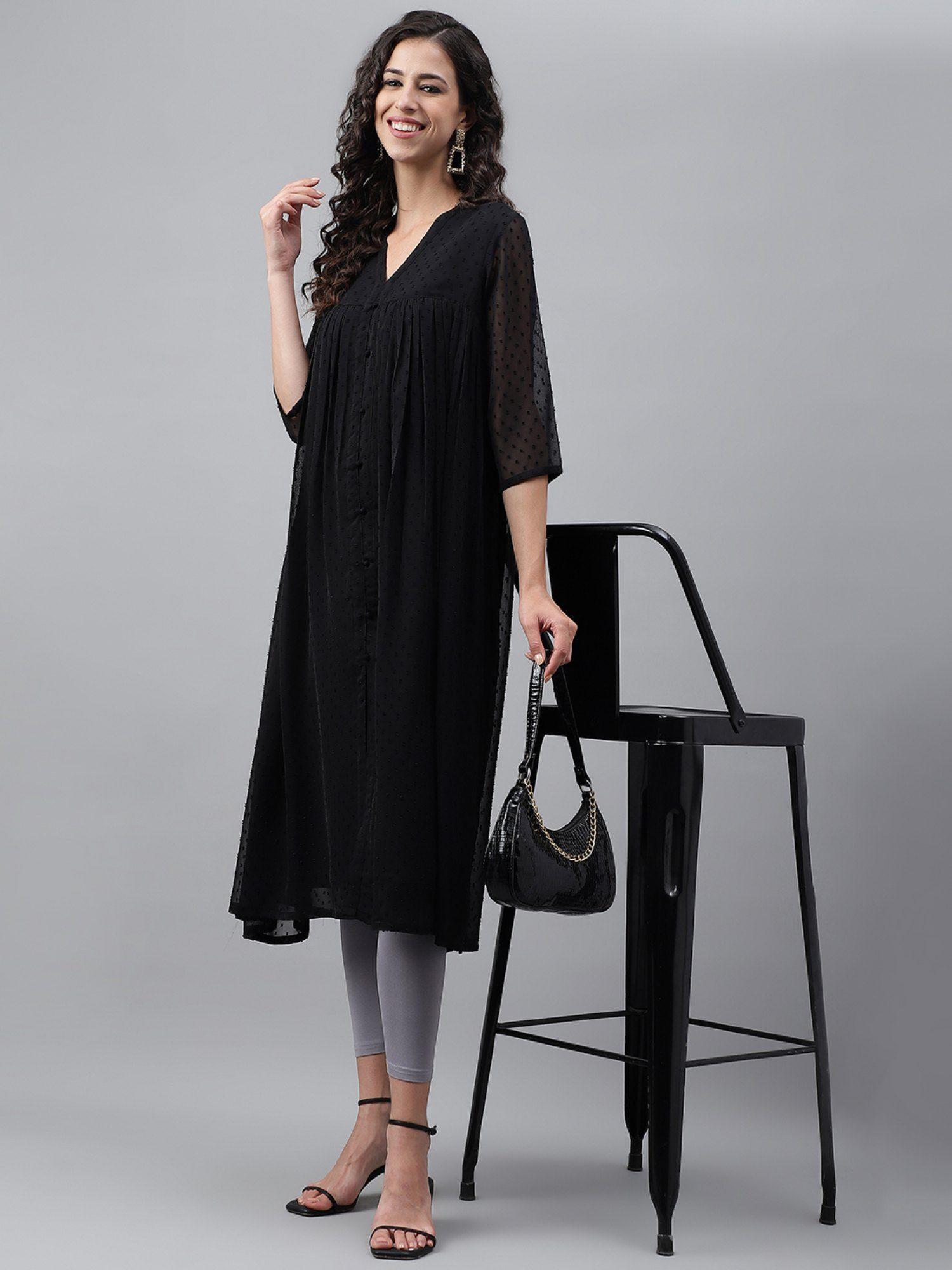 women black dobby chiffon self design empire kurta