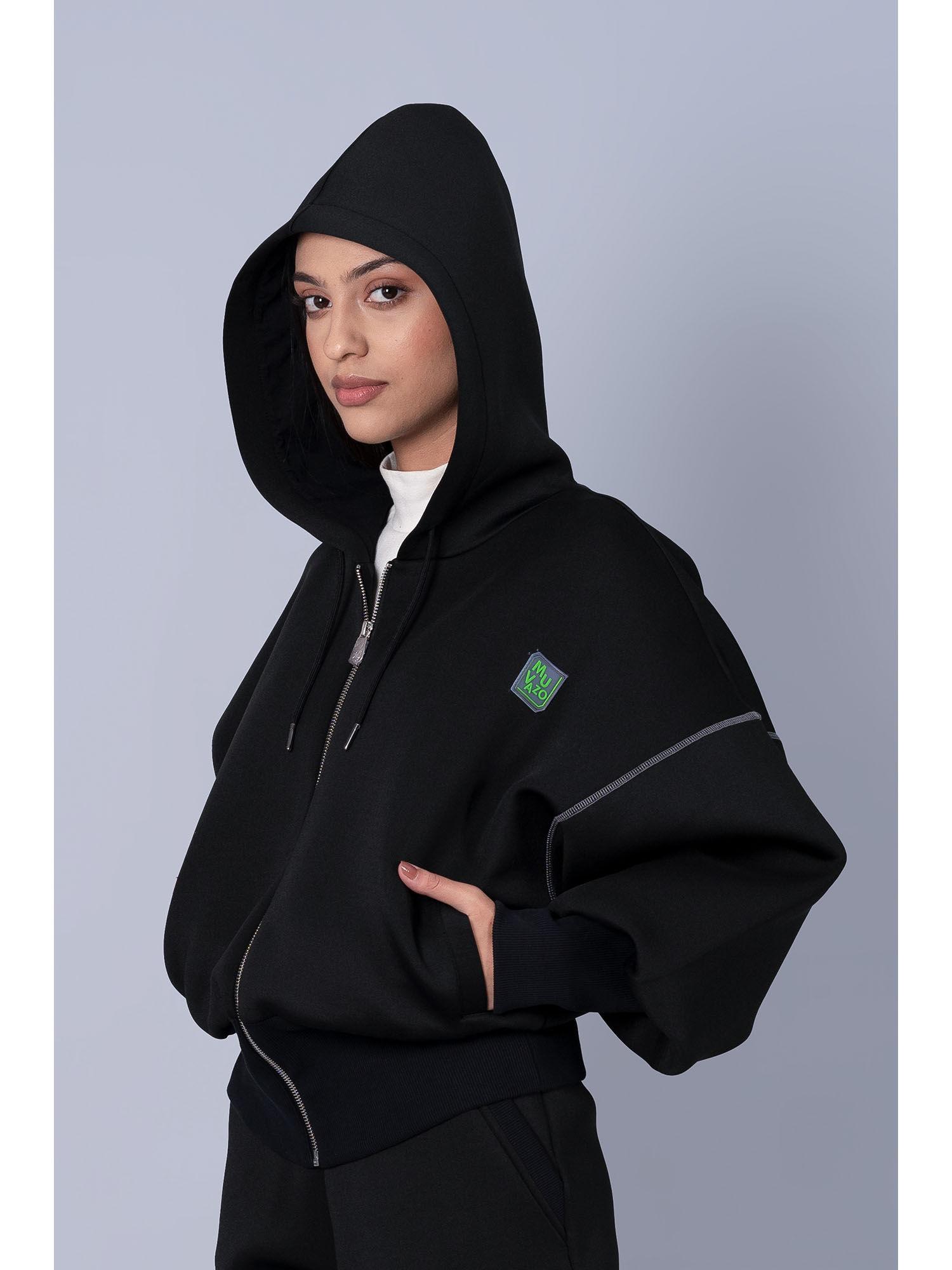 women black donning dusk jacket with hoodie