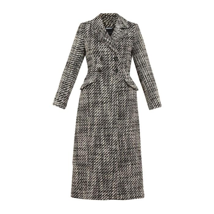 women black double-breasted tweed midi coat