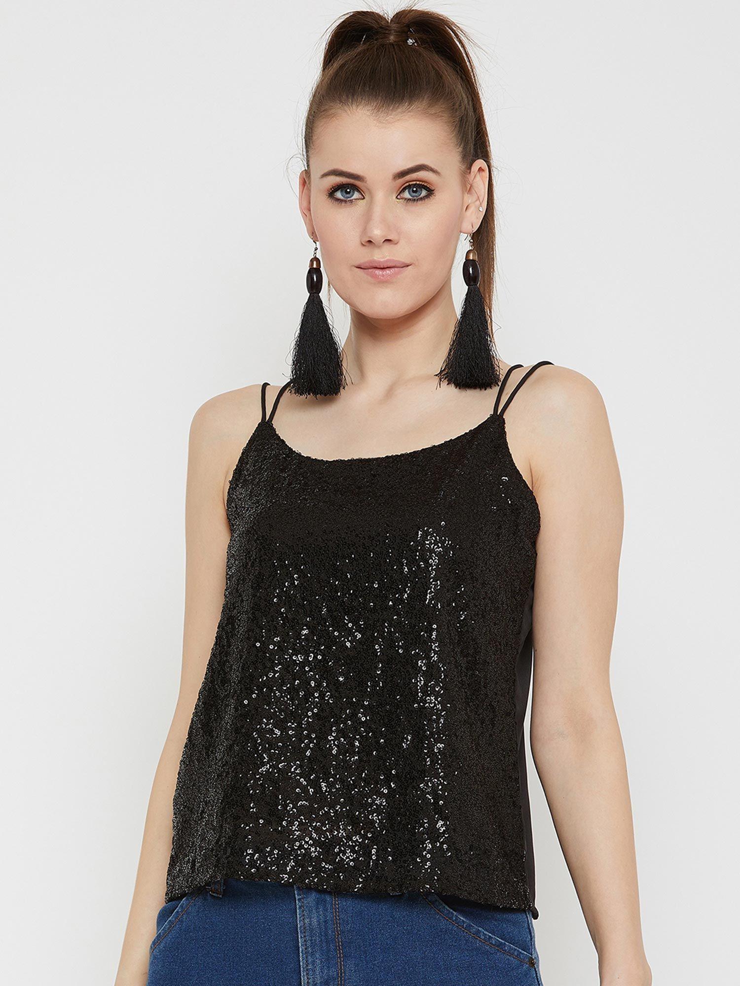 women black embellished a-line top