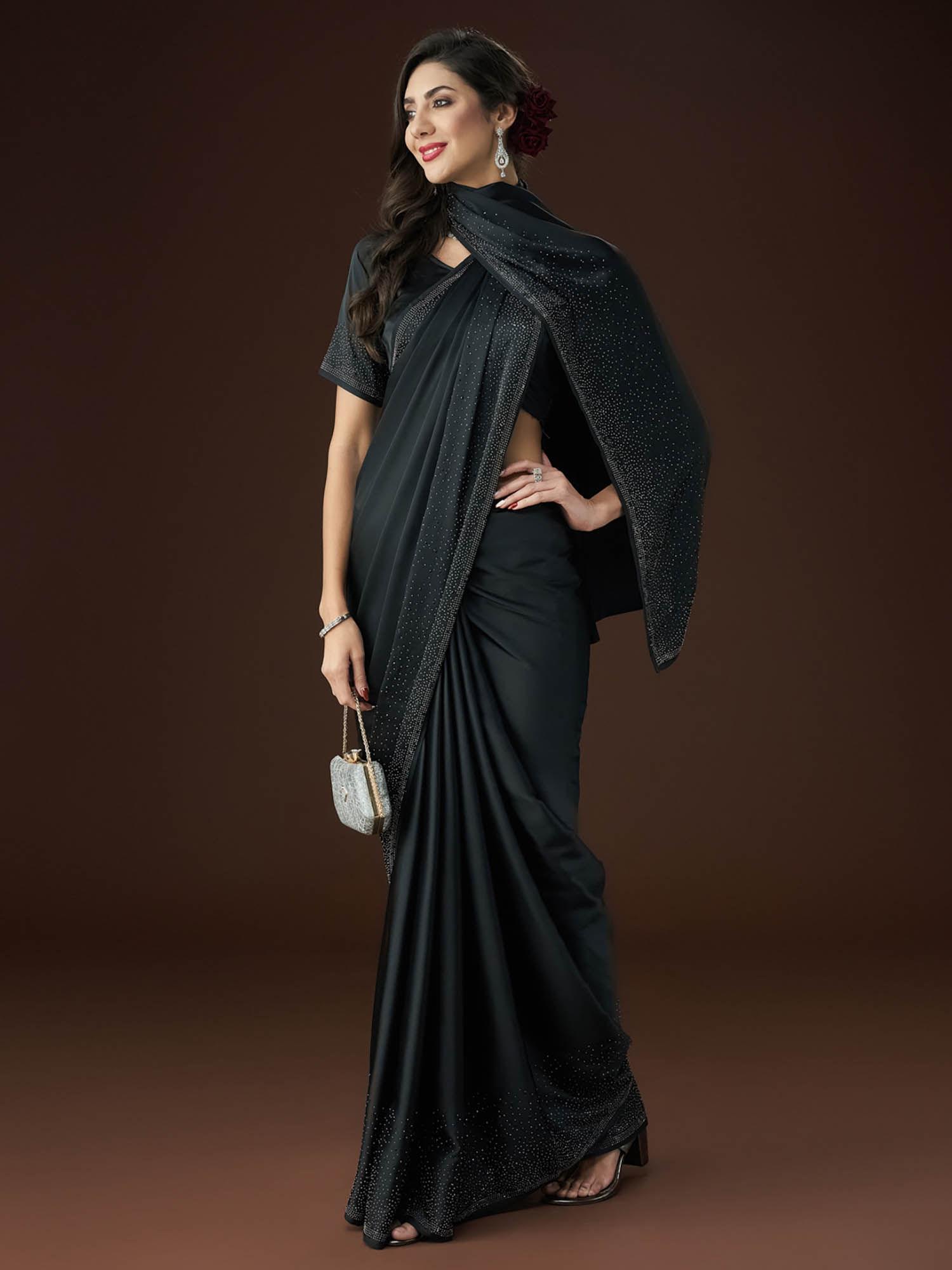 women black embellished saree with unstitched blouse