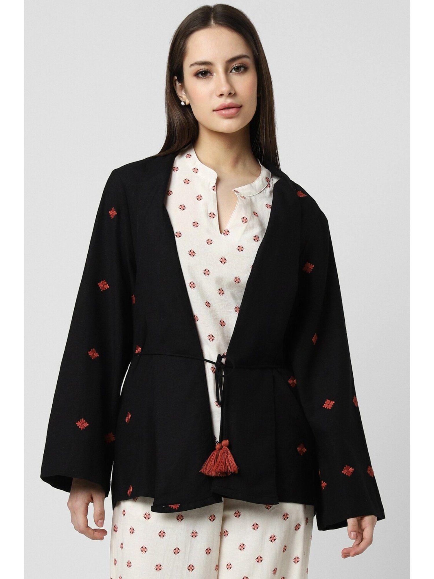 women black embroidered casual shrug