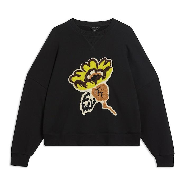 women black embroidered flower sweatshirt