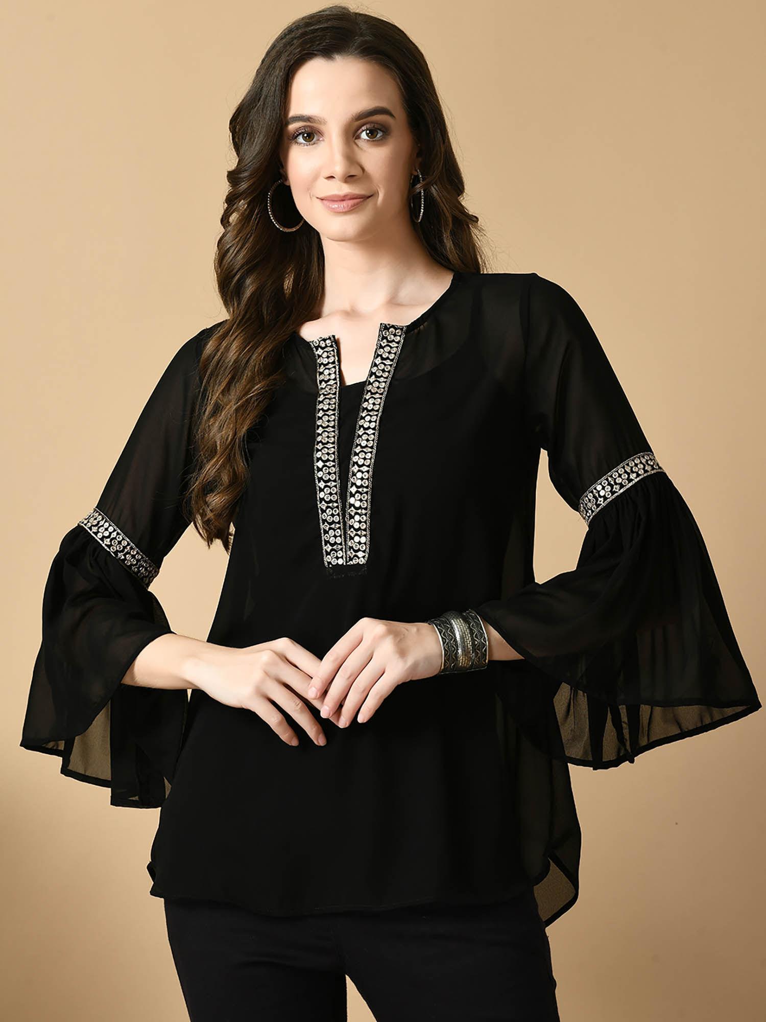 women black embroidered party fusion tunic