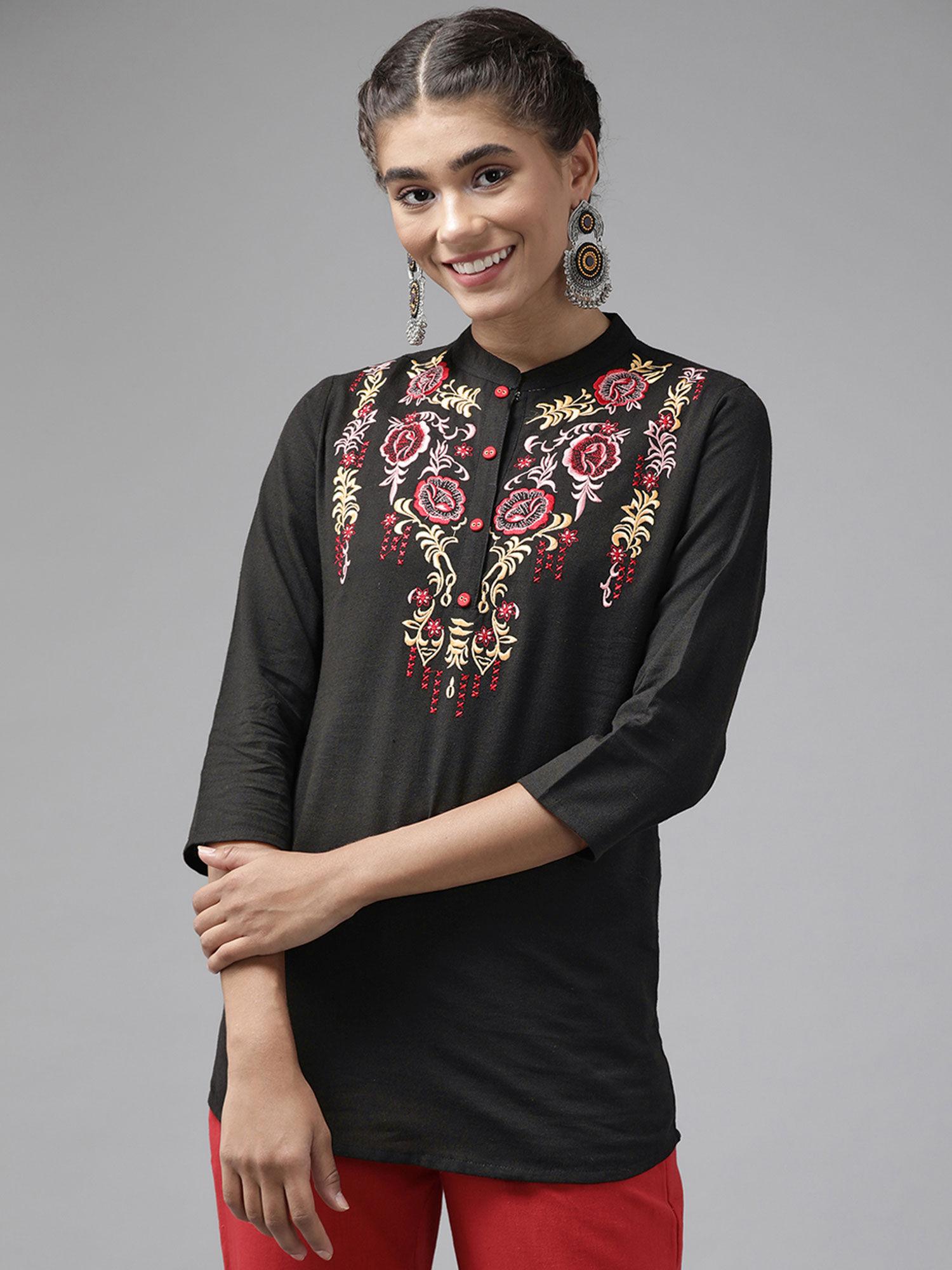 women black embroidered regular top