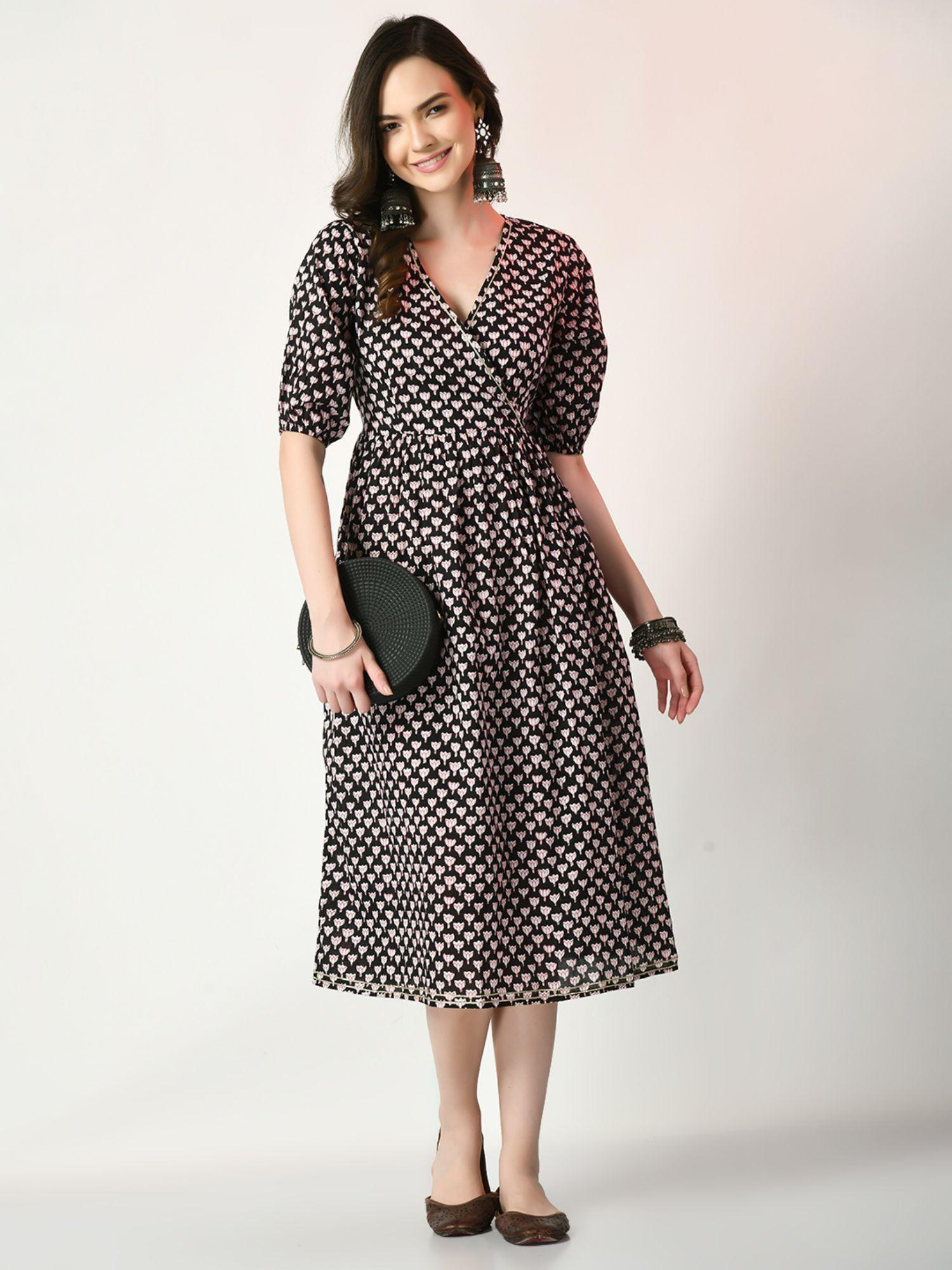 women black empire printed dress