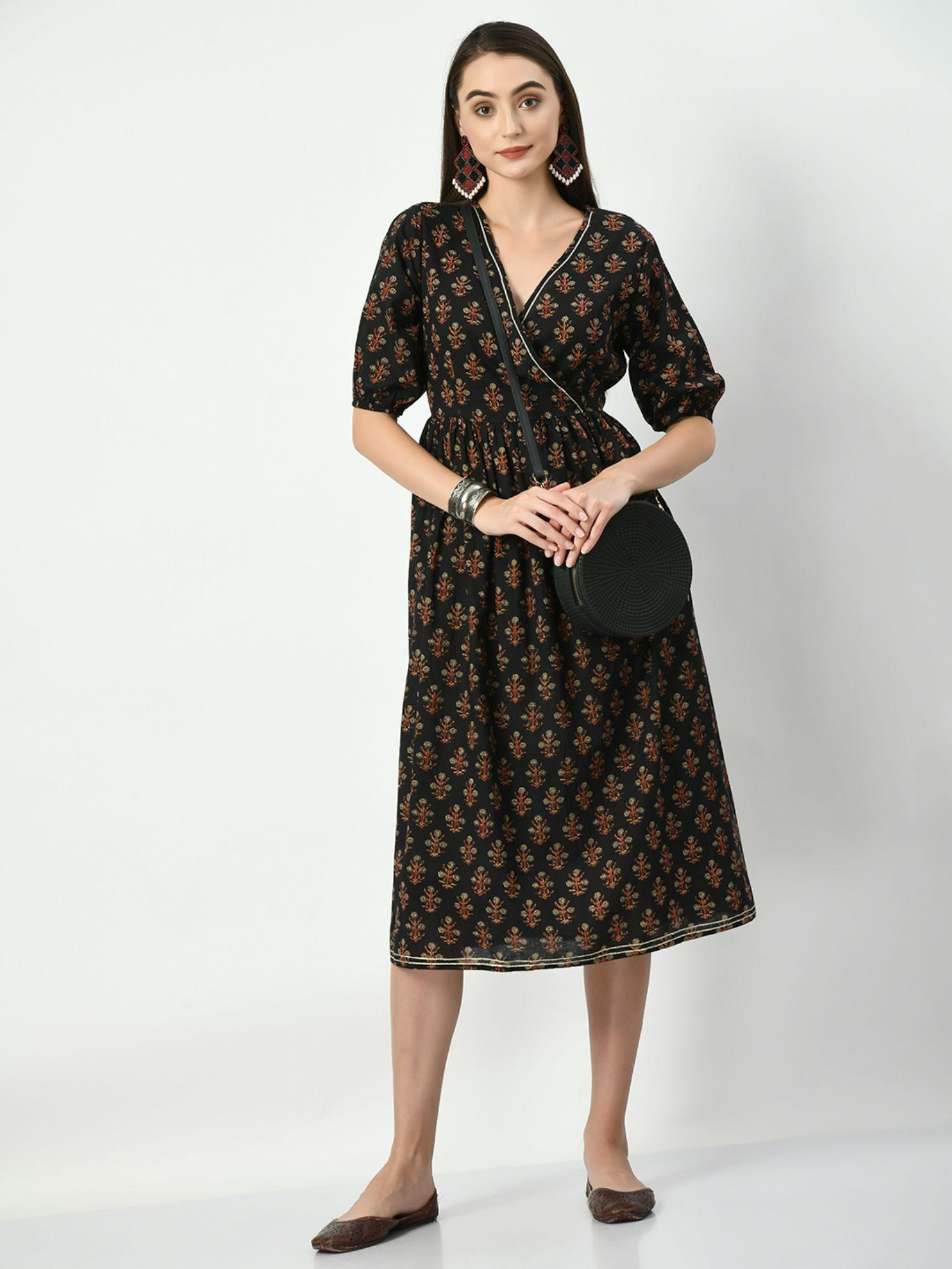 women black empire printed dress