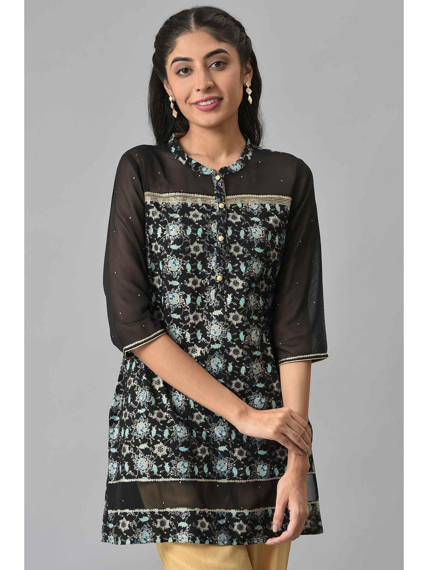 women black festive floral print rayon kurta