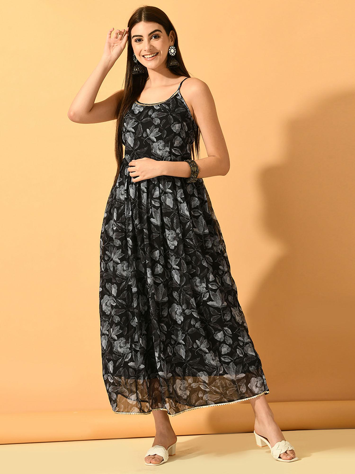 women black fit and flare party dress