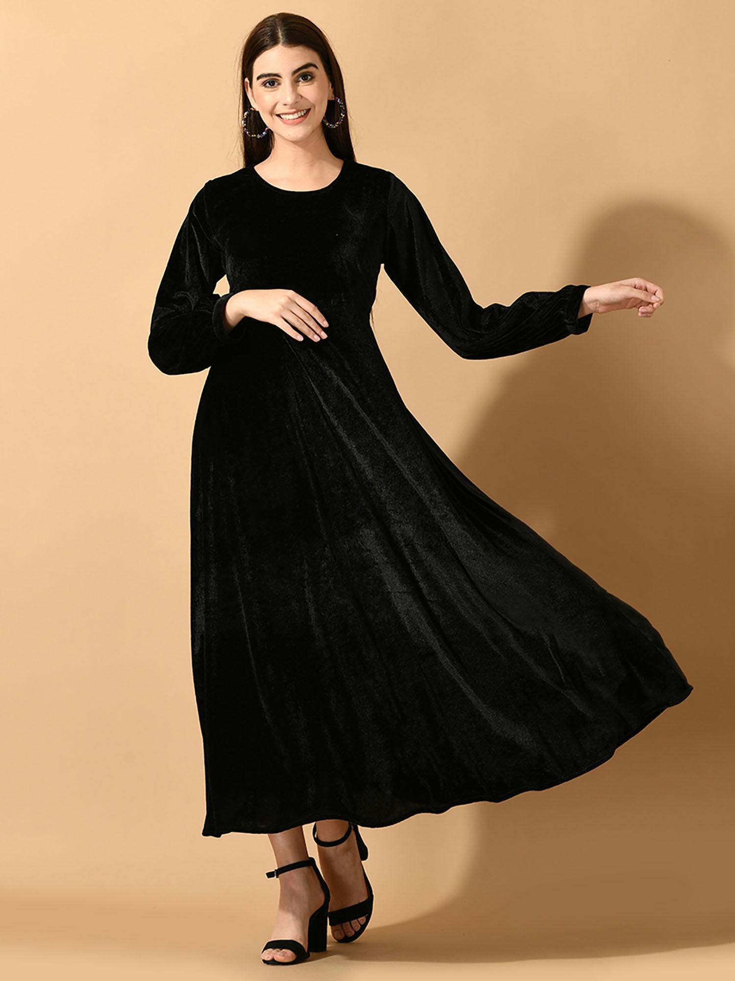 women black fit and flare party dress