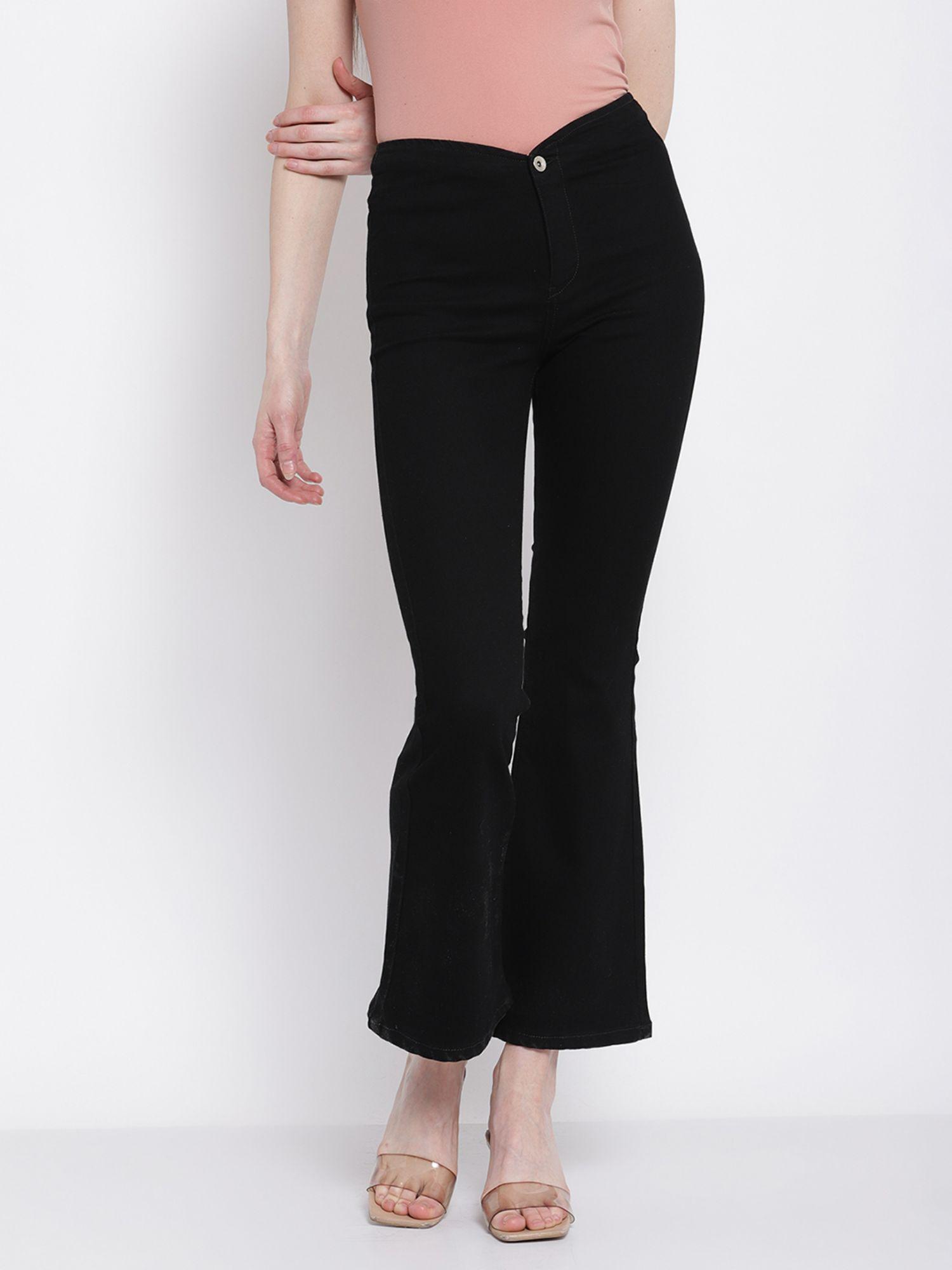 women black flaredo solid denium jeans